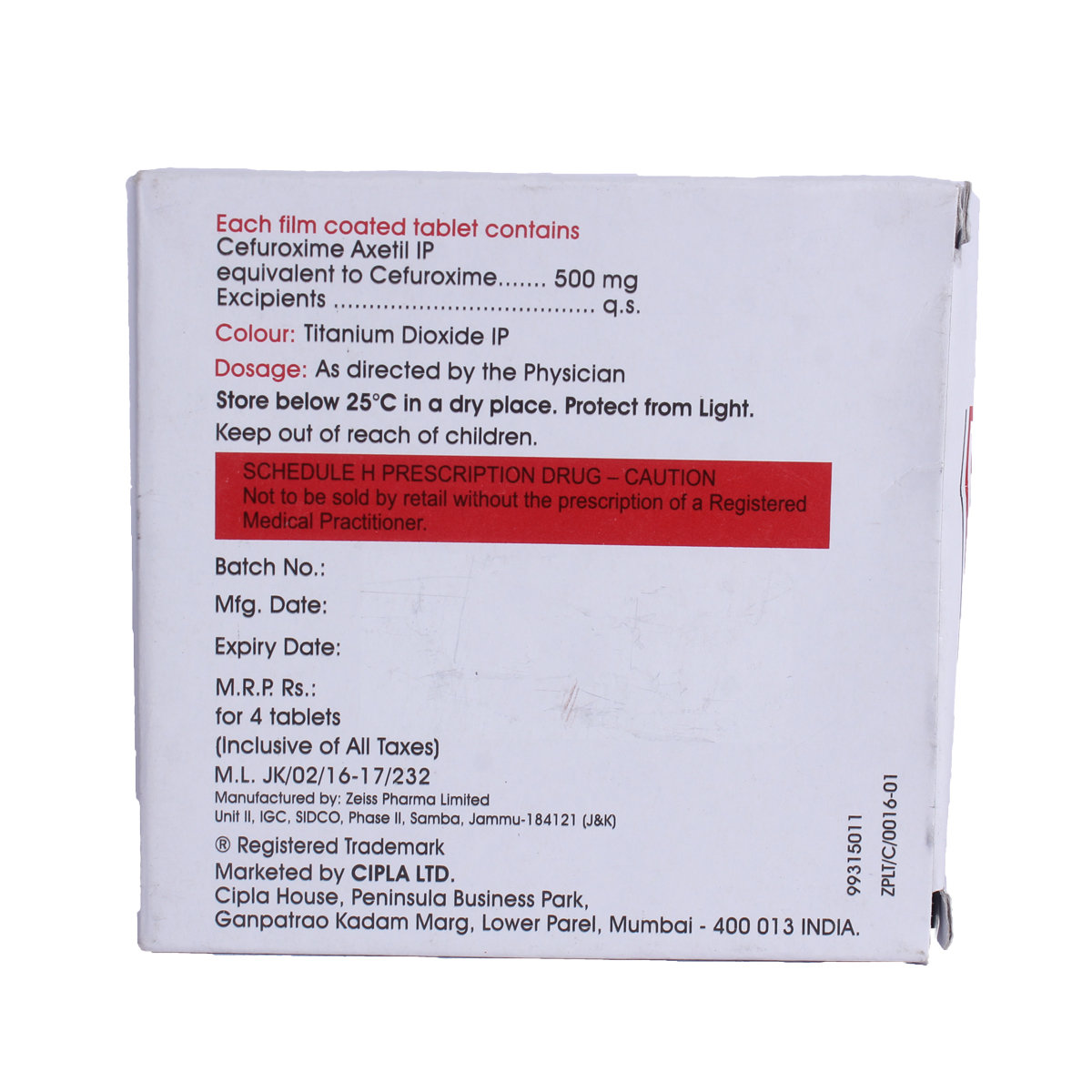 Cefasyn 500 Tablet 4's, Pack of 4 TABLETS Cefasyn 500 Tablet 4's, Pack of 4 TABLETS