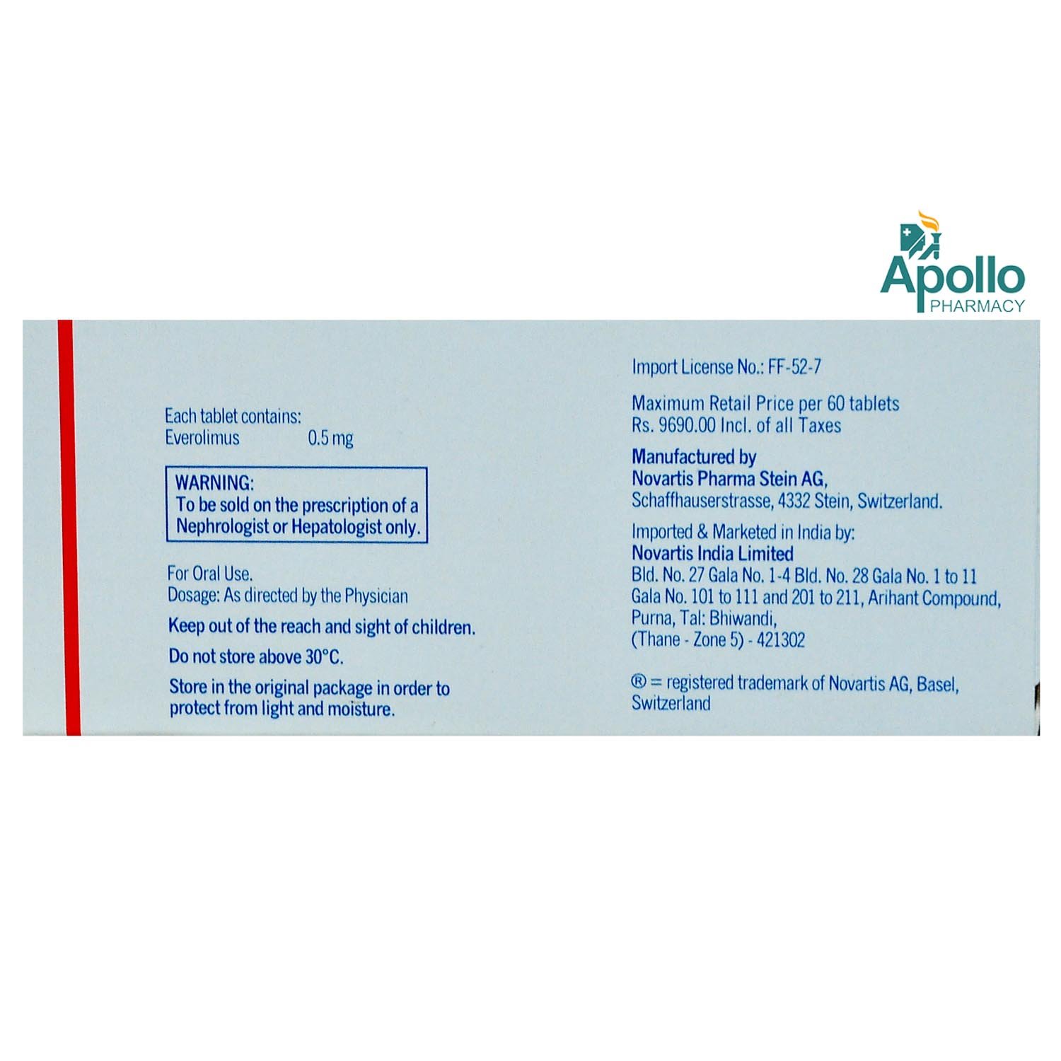 Certican 0.5 Tablet 10's, Pack of 10 TABLETS Certican 0.5 Tablet 10's, Pack of 10 TABLETS