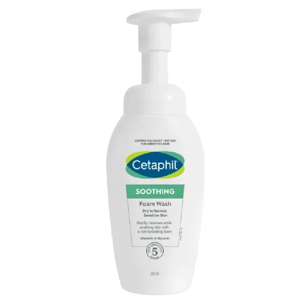 Cetaphil Soothing Foam Face Wash 200 ml | Allantoin &amp; Glycerin | Sooths Skin Irritation | Rich Hydration | For Dry, Normal Sensitive Skin, Pack of 1