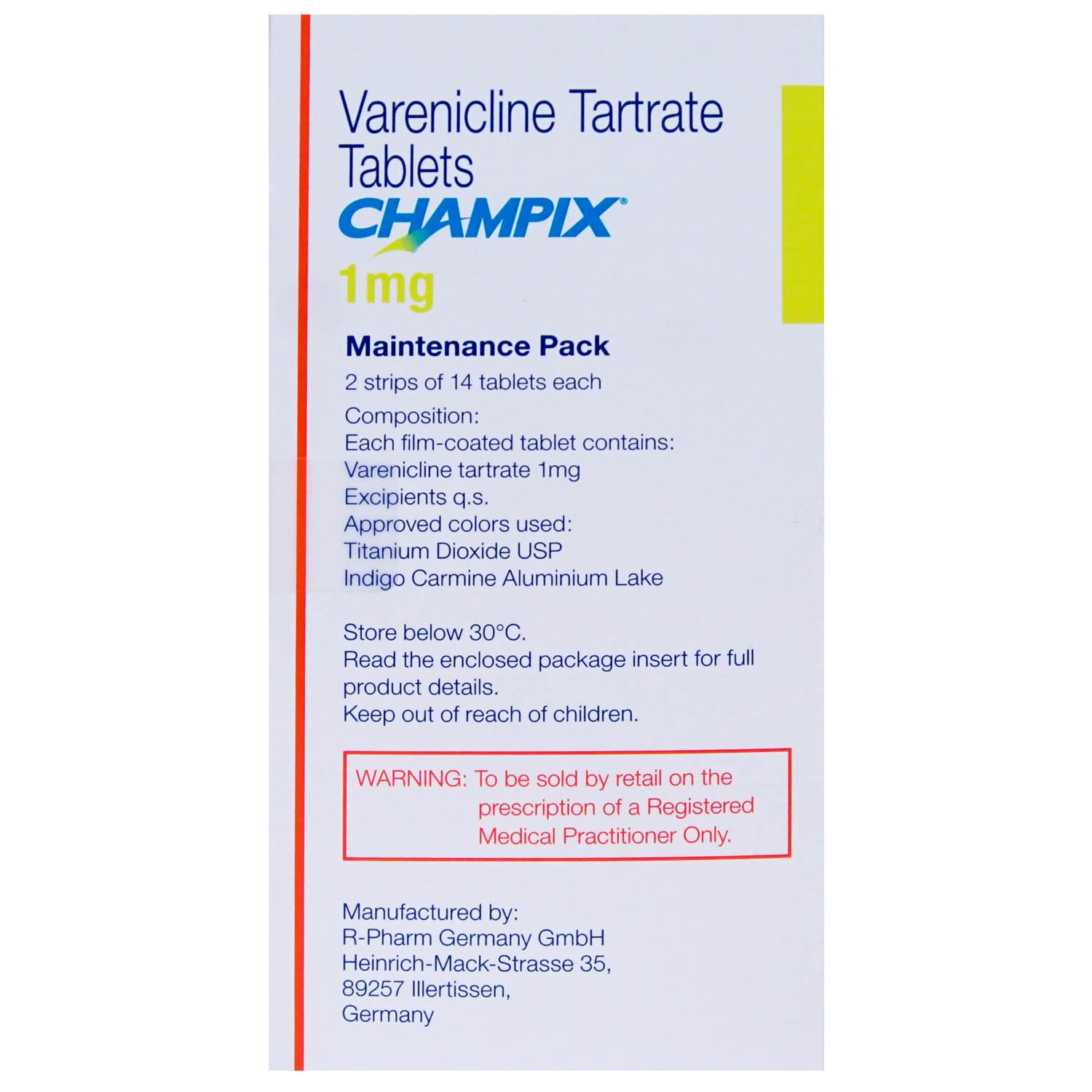 Champix 1 Tablet 28's, Pack of 1 TABLET Champix 1 Tablet 28's, Pack of 1 TABLET