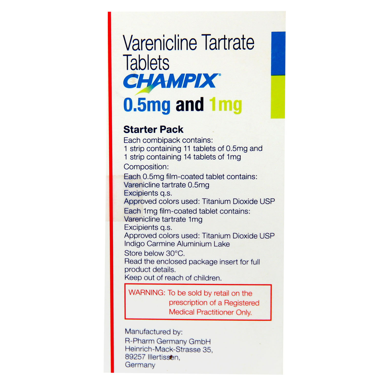 Champix 0.5mg and 1mg Tablet Combipack 25's, Pack of 1 TABLET Champix 0.5mg and 1mg Tablet Combipack 25's, Pack of 1 TABLET