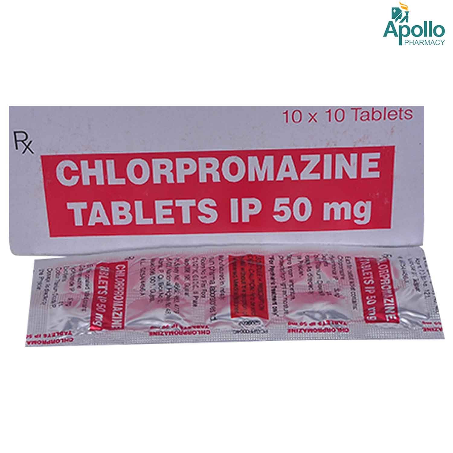 Chlorpromazine 50 mg Tablet 10's, Pack of 10 TABLETS Chlorpromazine 50 mg Tablet 10's, Pack of 10 TABLETS