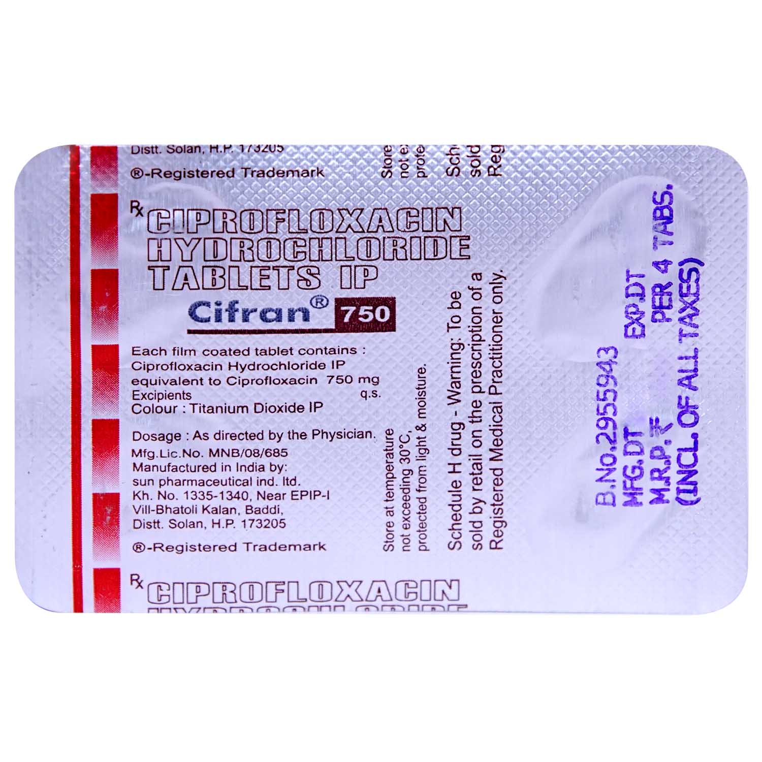 Cifran 750 Tablet 4's, Pack of 4 TABLETS Cifran 750 Tablet 4's, Pack of 4 TABLETS