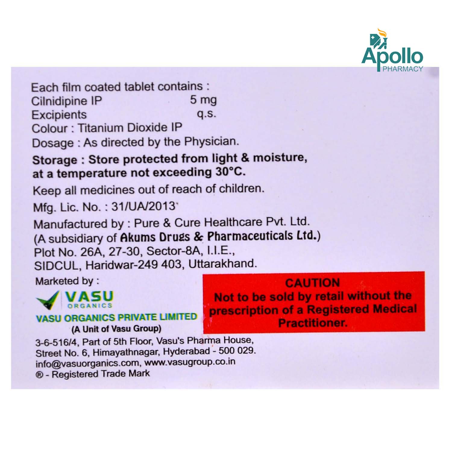 Cildipin 5 mg Tablet 10's, Pack of 10 TabletS Cildipin 5 mg Tablet 10's, Pack of 10 TabletS