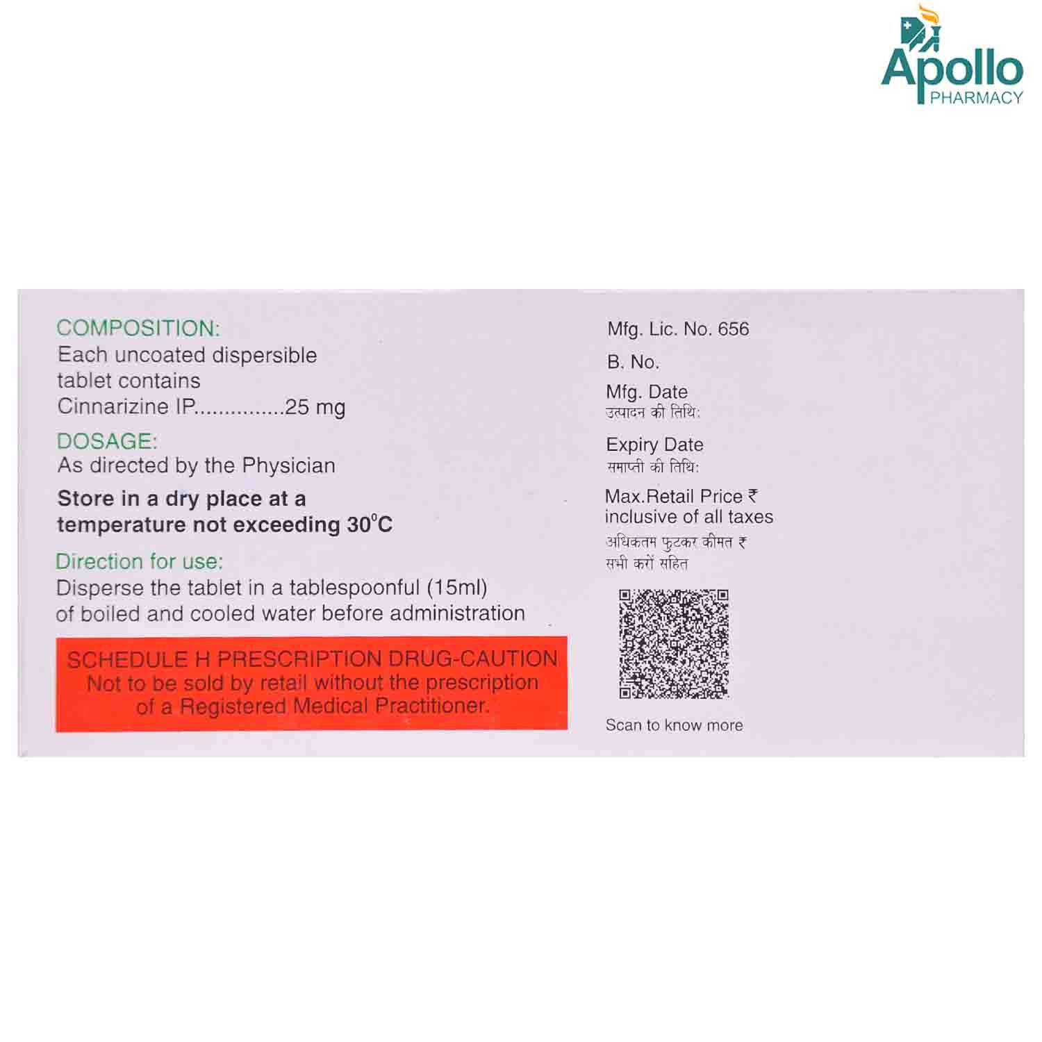 Cinzan 25 DT Tablet 10's, Pack of 10 TABLETS Cinzan 25 DT Tablet 10's, Pack of 10 TABLETS