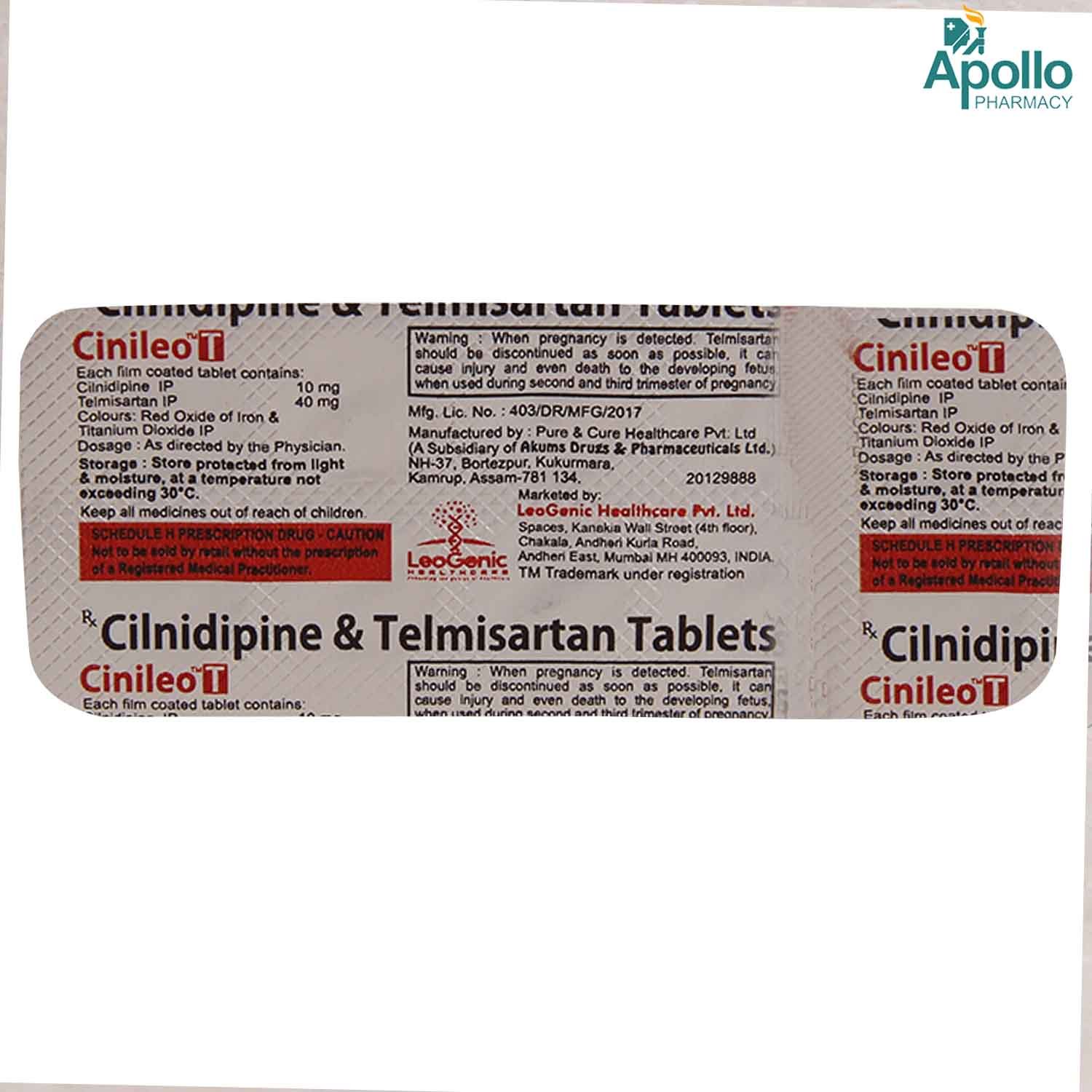 Cinileo T 10/40mg Tablet 10's, Pack of 10 TABLETS Cinileo T 10/40mg Tablet 10's, Pack of 10 TABLETS