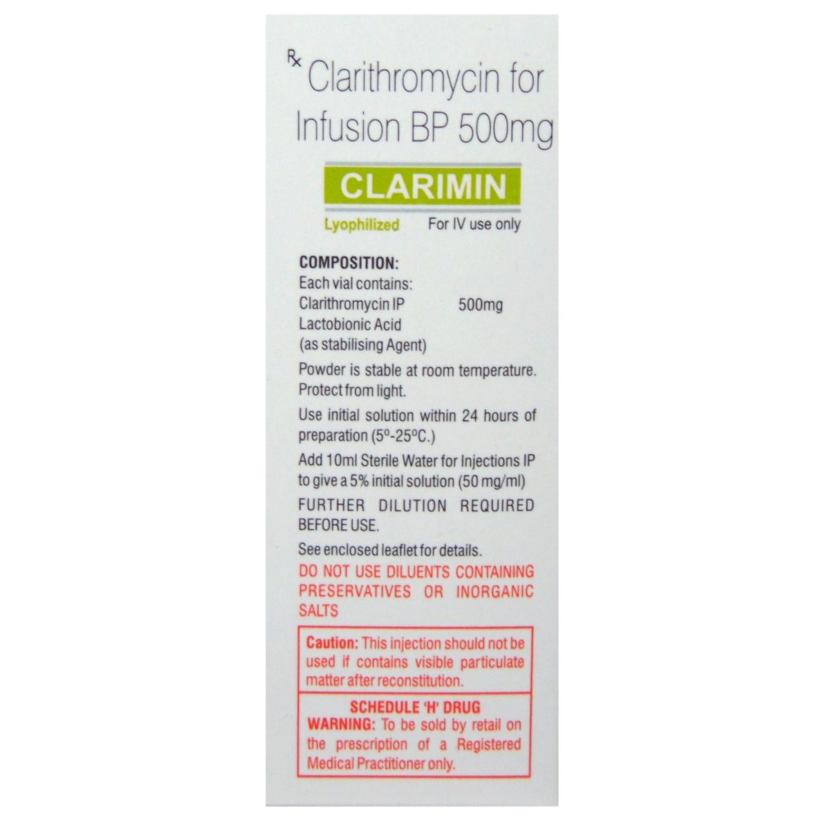 CLARIMIN 500MG INJECTION, Pack of 1 Injection CLARIMIN 500MG INJECTION, Pack of 1 Injection