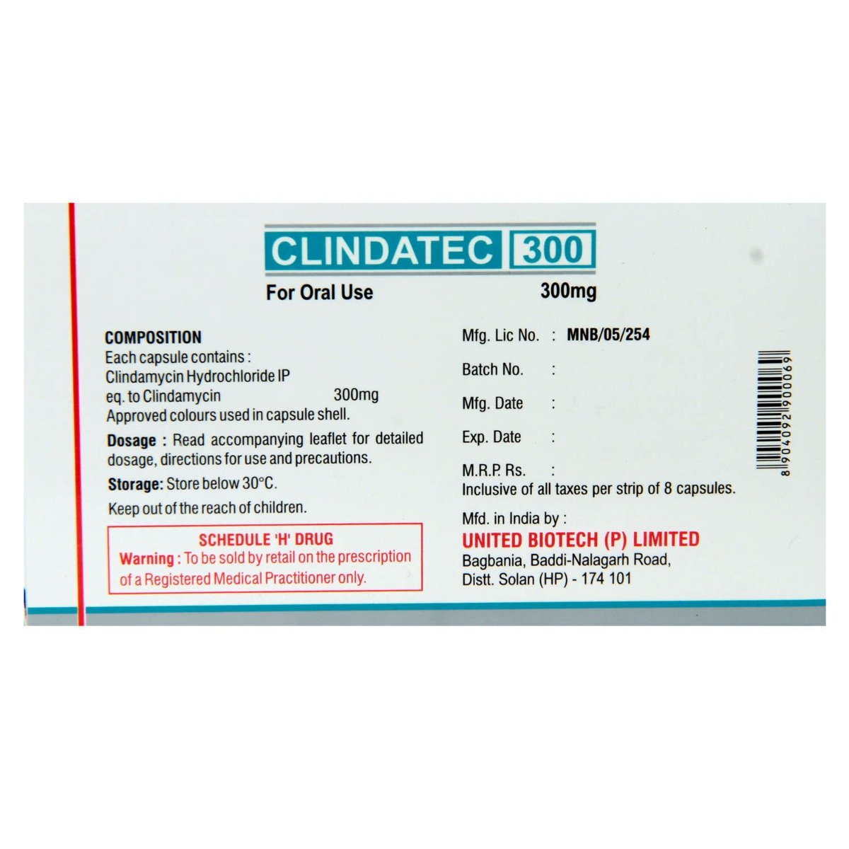 Clindatec 300 mg Capsule 8's, Pack of 8 CapsuleS Clindatec 300 mg Capsule 8's, Pack of 8 CapsuleS