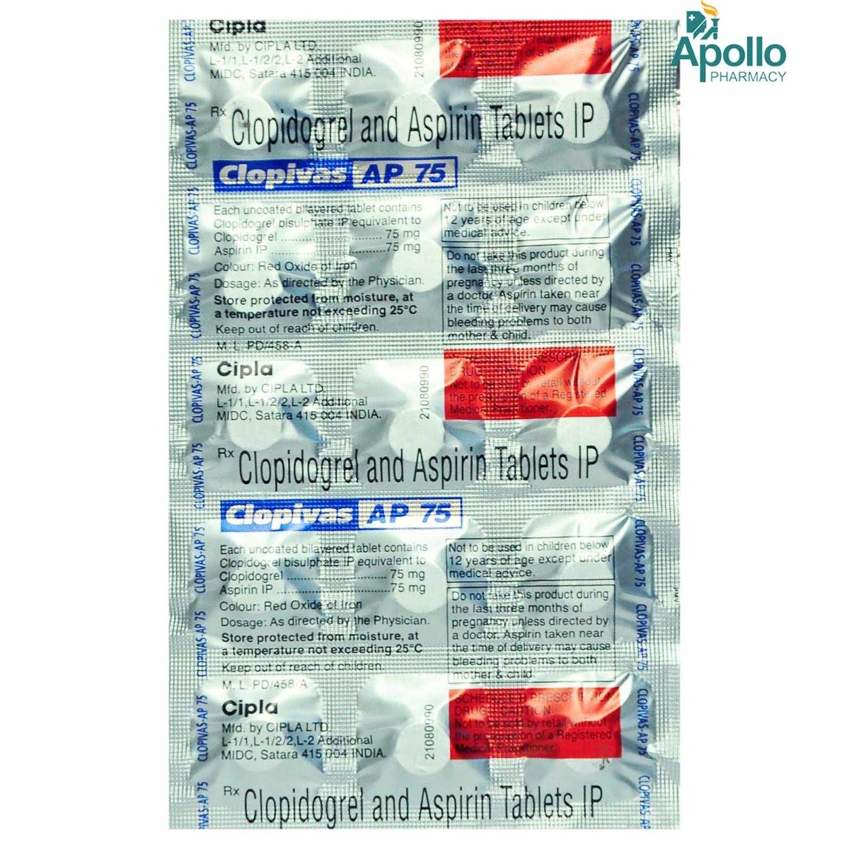 Clopivas AP 75 Tablet 15's, Pack of 15 TABLETS Clopivas AP 75 Tablet 15's, Pack of 15 TABLETS