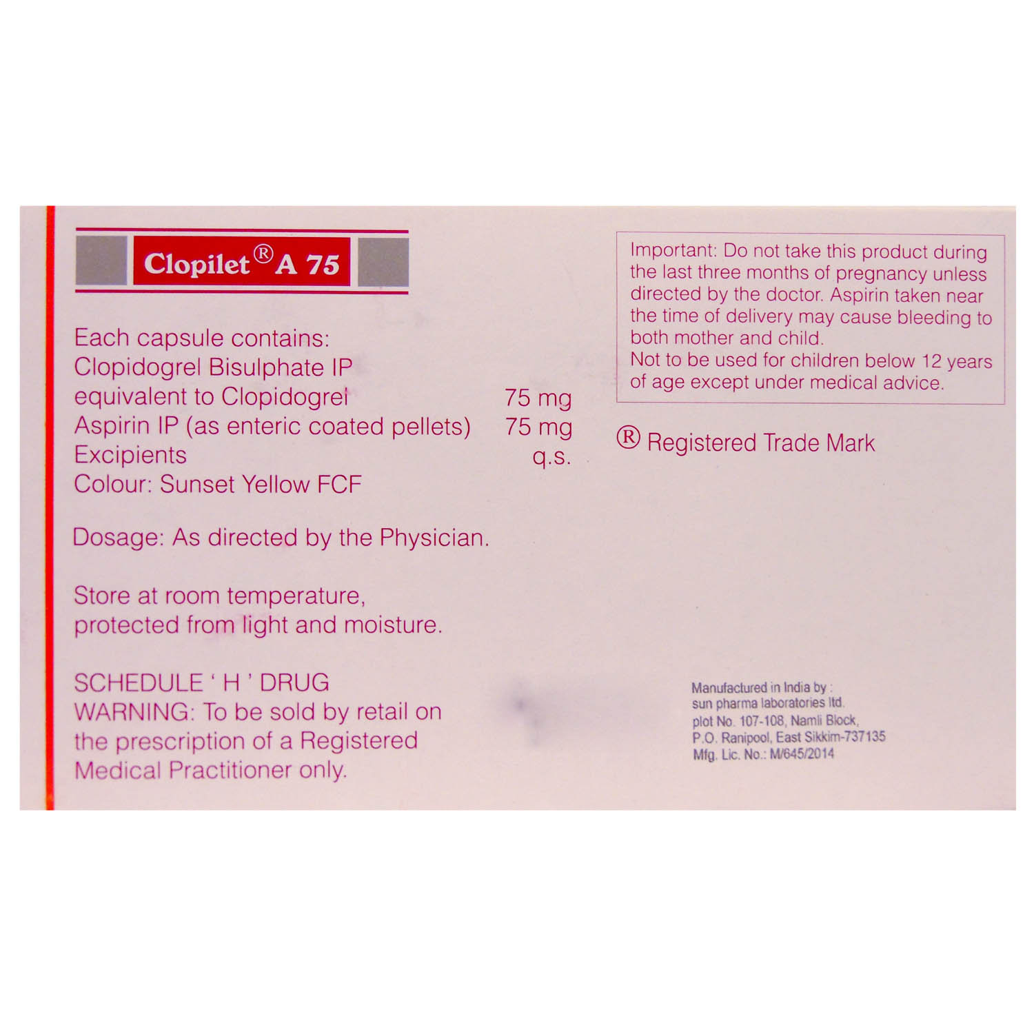 Clopilet A 75 Capsule 10's, Pack of 10 CapsuleS Clopilet A 75 Capsule 10's, Pack of 10 CapsuleS