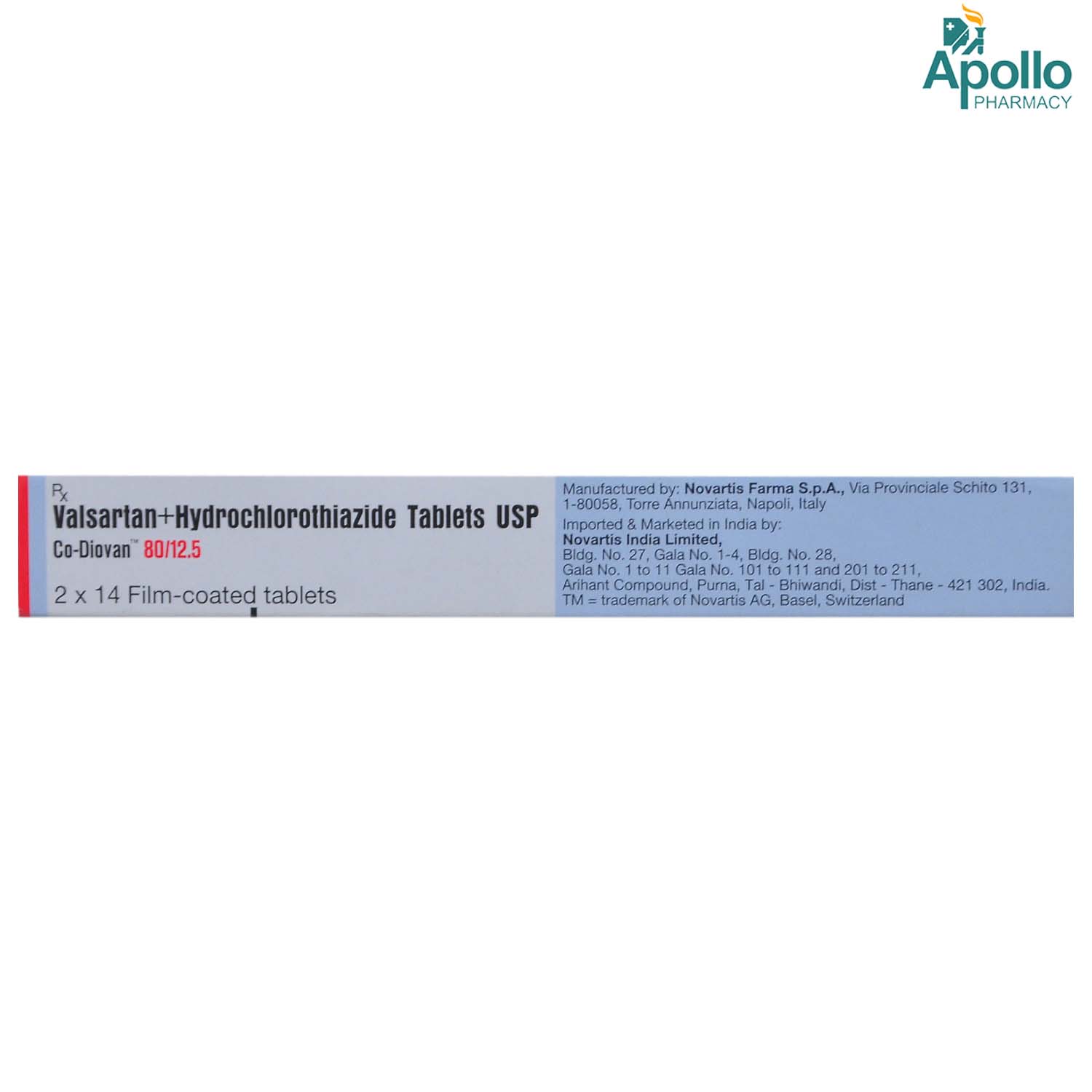 Codiovan 80 mg/12.5 mg Tablet 14's, Pack of 14 Codiovan 80 mg/12.5 mg Tablet 14's, Pack of 14