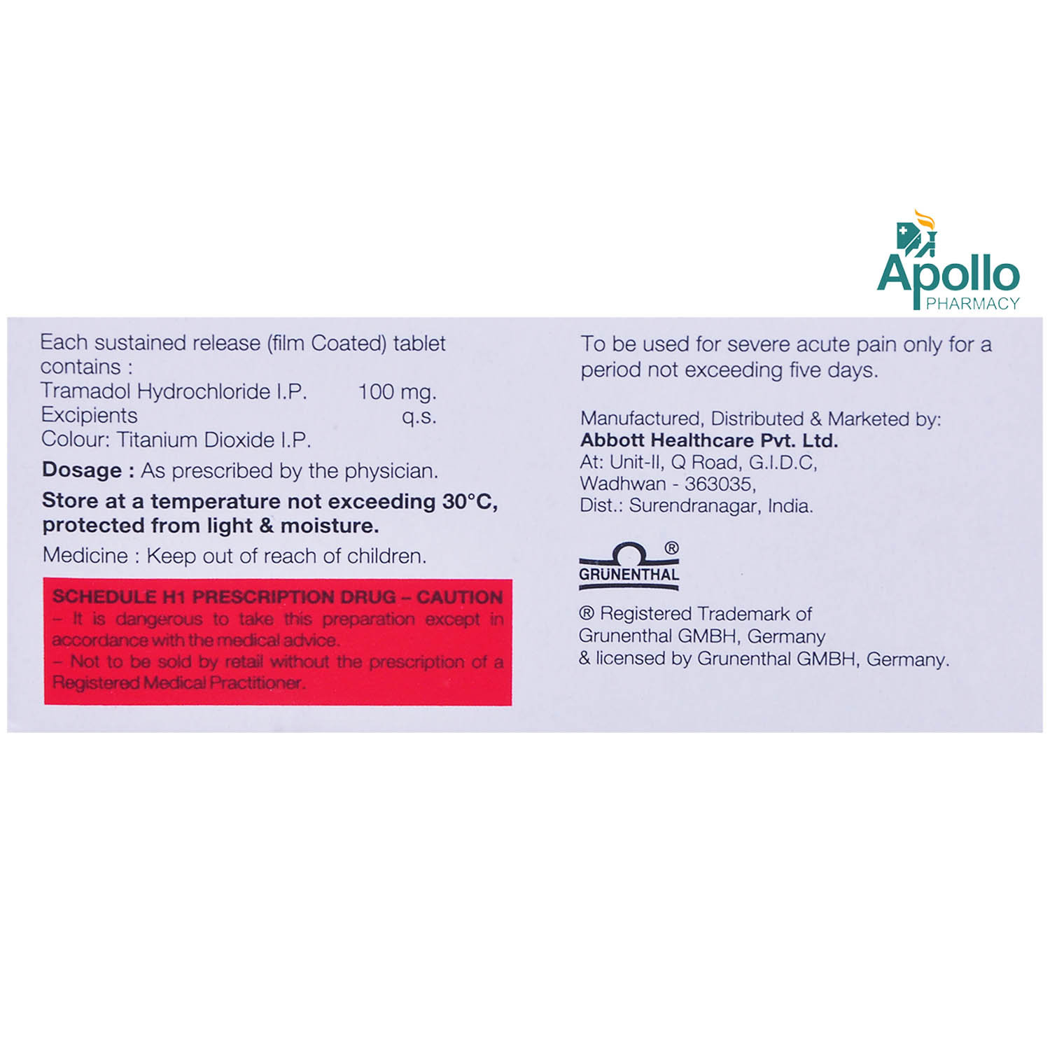 Contramal SR 100 Tablet 10's, Pack of 10 TabletS Contramal SR 100 Tablet 10's, Pack of 10 TabletS