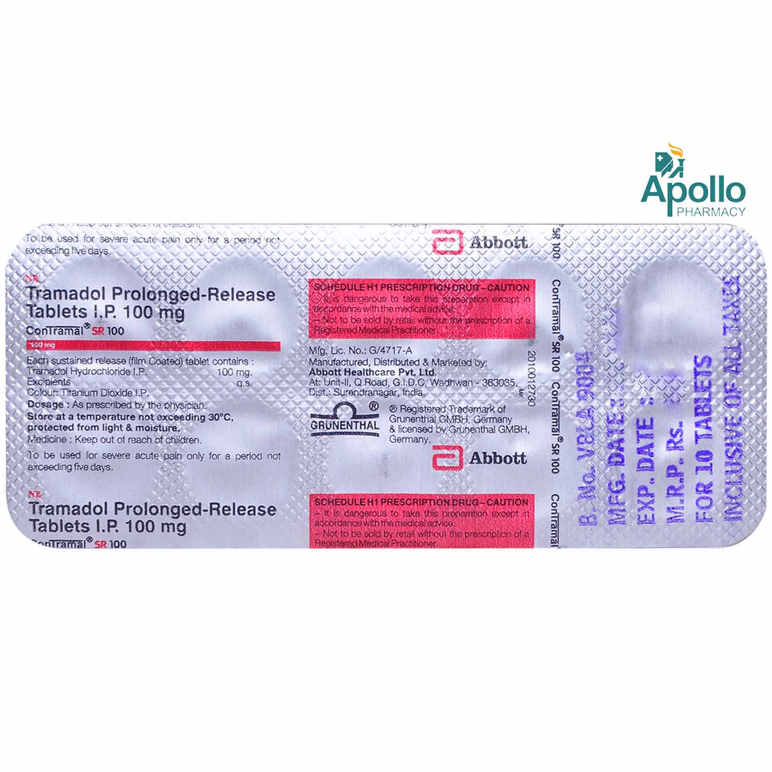 Contramal SR 100 Tablet 10's, Pack of 10 TabletS Contramal SR 100 Tablet 10's, Pack of 10 TabletS