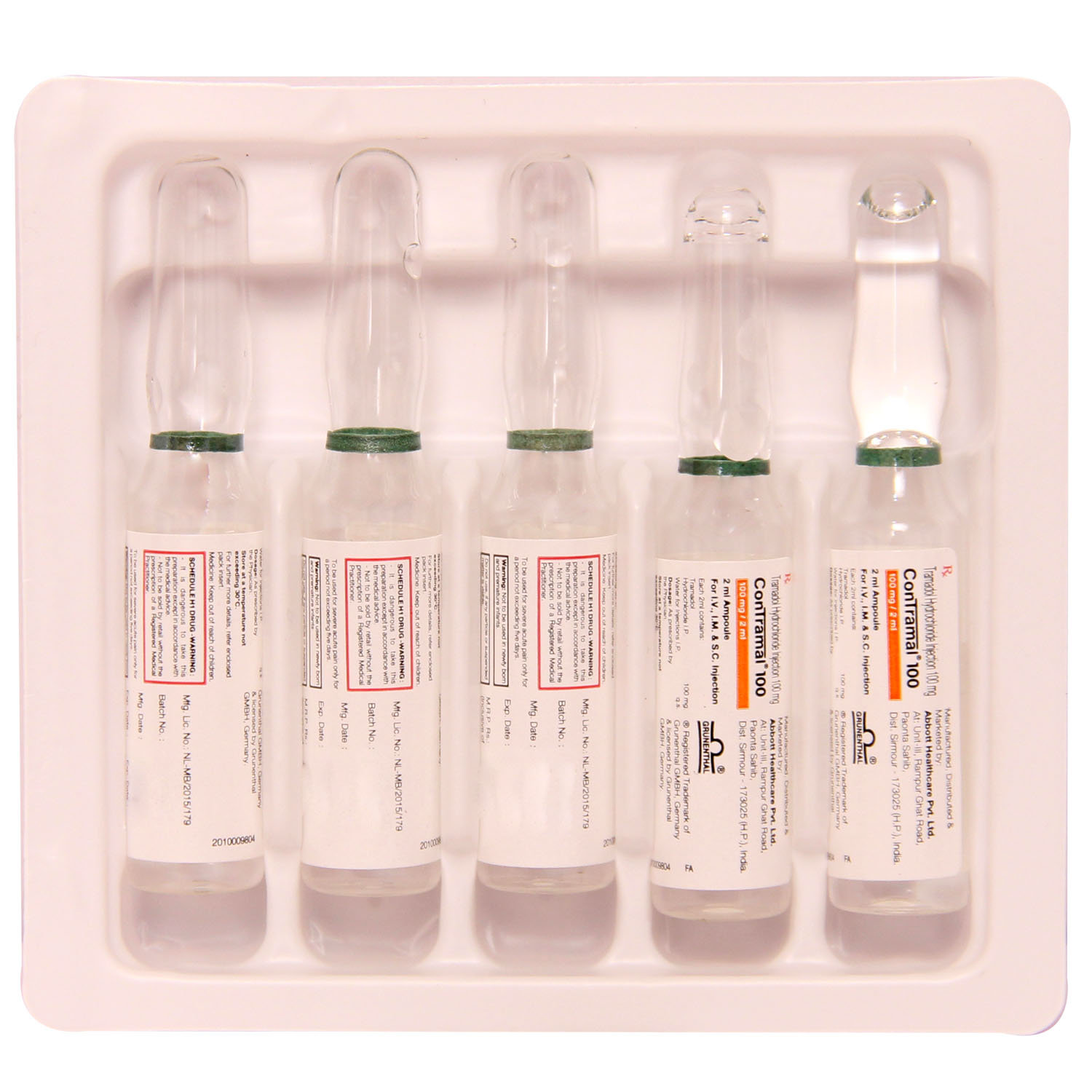 Contramal 100 mg Injection 5 X 2 ml, Pack of 5 InjectionS Contramal 100 mg Injection 5 X 2 ml, Pack of 5 InjectionS