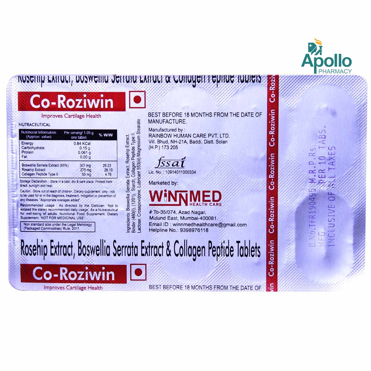 Co-Roziwin Tablet 10's, Pack of 10 Co-Roziwin Tablet 10's, Pack of 10