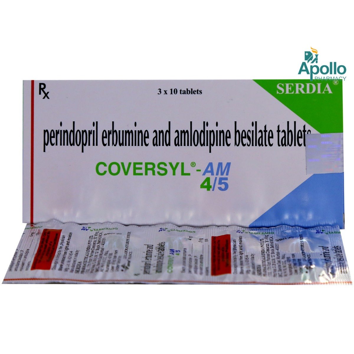 Coversyl AM 4/5 Tablet 10's, Pack of 10 TABLETS Coversyl AM 4/5 Tablet 10's, Pack of 10 TABLETS