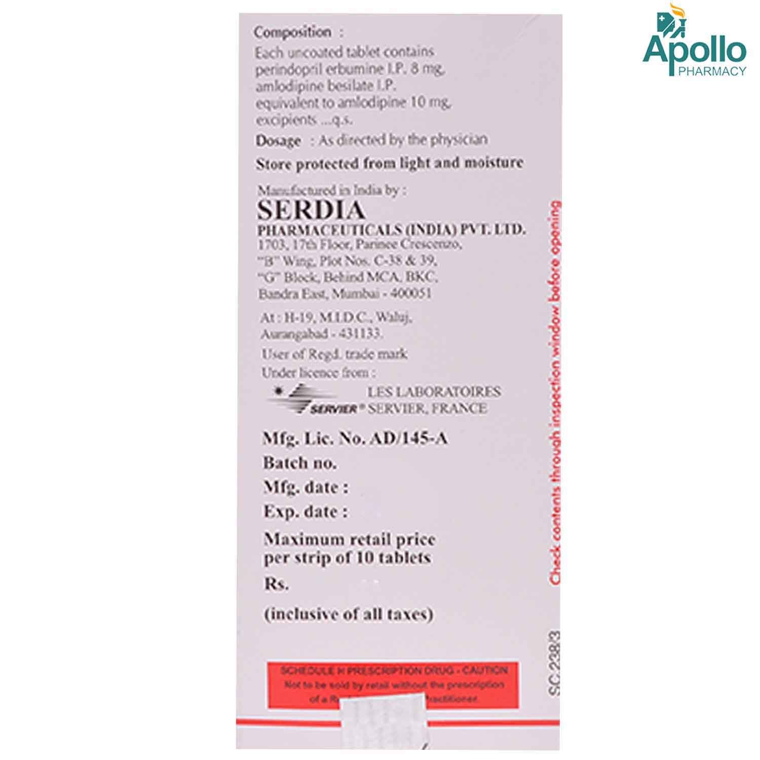 Coversyl-AM 8/10 Tablet 10's, Pack of 10 TABLETS Coversyl-AM 8/10 Tablet 10's, Pack of 10 TABLETS