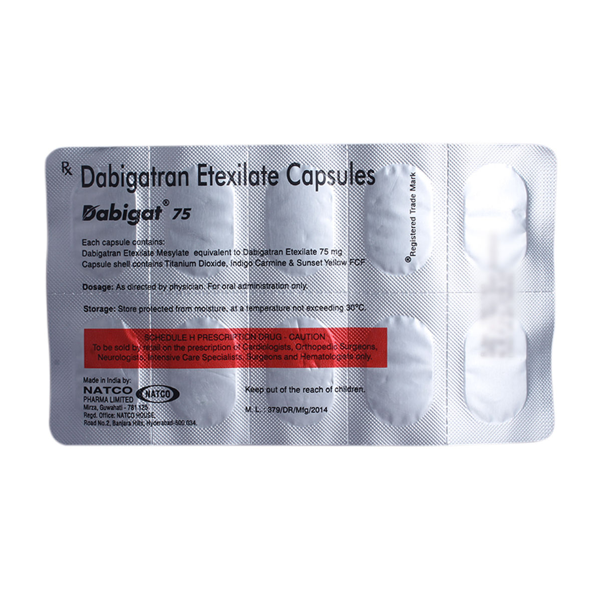 Buy DABIGAT 75MG CAPSULE 10'S Online