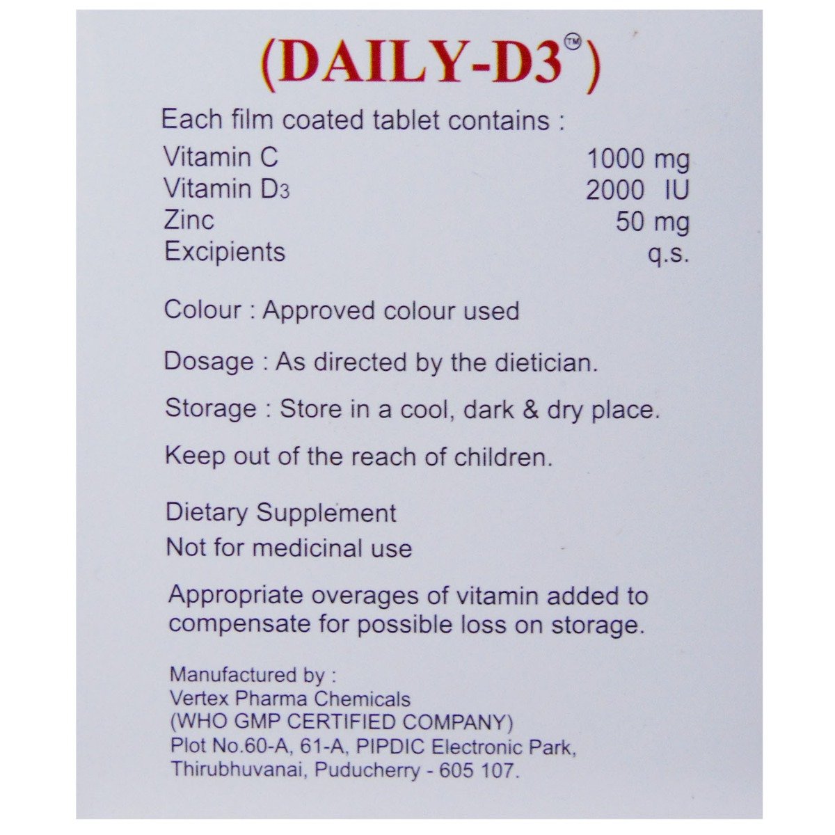Daily-D3 Tablet 10's, Pack of 10 TABLETS Daily-D3 Tablet 10's, Pack of 10 TABLETS