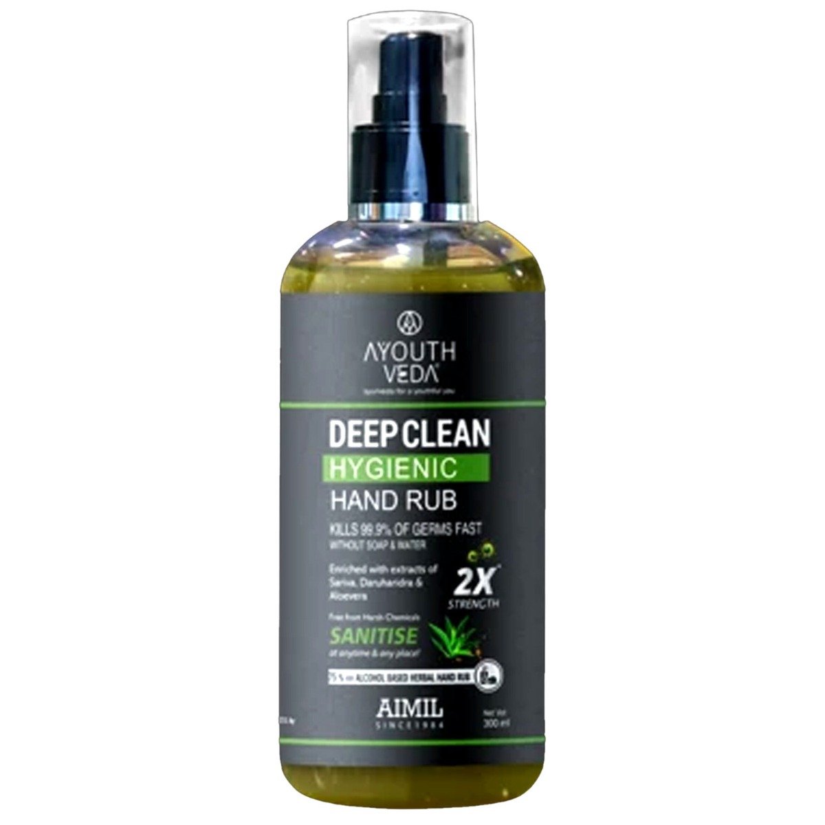 Ayouthveda Deep Clean Hygienic Hand Rub 300 ml | Aloevera , Daruharidra & Sariva Extract | Kills 99.9% Of Germs | 2X Strength, Pack of 1 Ayouthveda Deep Clean Hygienic Hand Rub 300 ml | Aloevera , Daruharidra & Sariva Extract | Kills 99.9% Of Germs | 2X Strength, Pack of 1