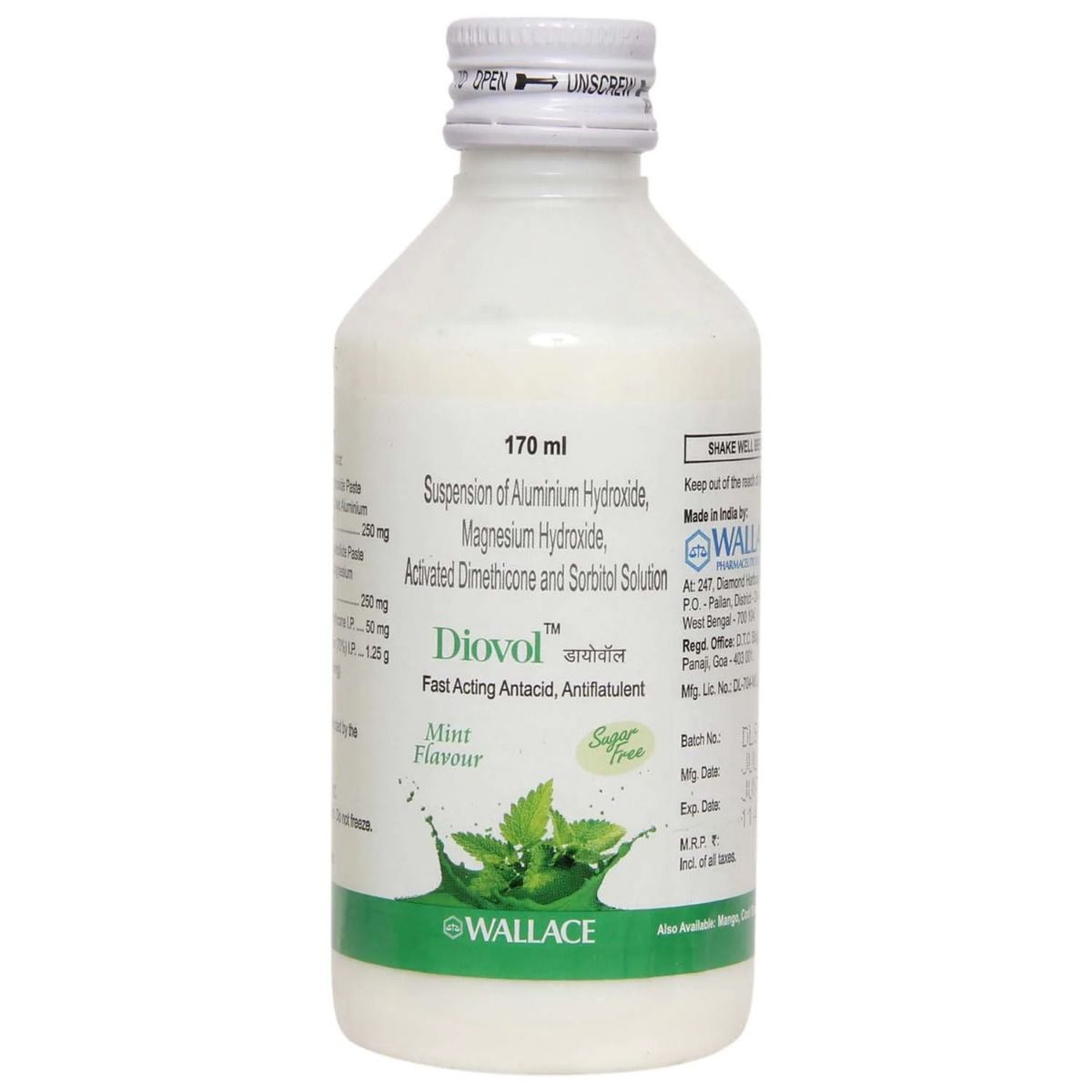 Buy Diovol Sugar Free Mint Oral Solution 170 ml Online