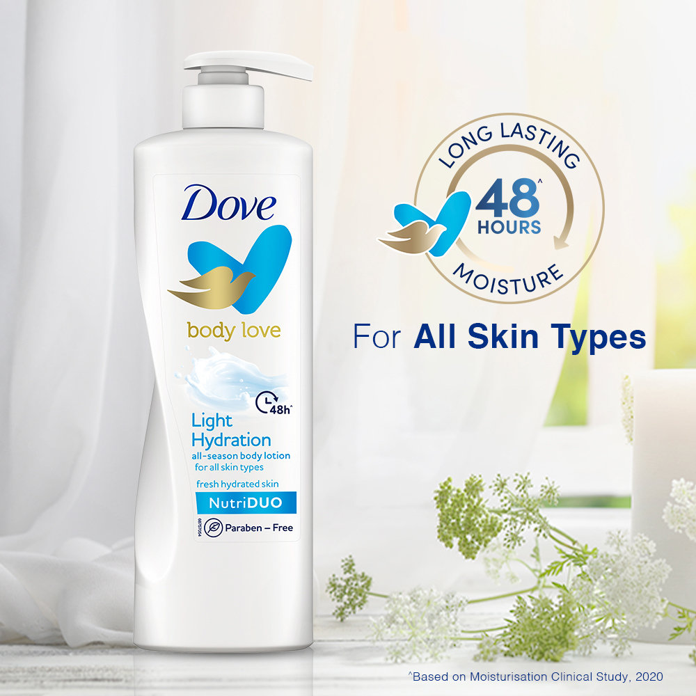 Dove Body Love Light Hydration Body Lotion 400 ml | With Nutri Duo | 48 Hr Long Lasting Hydration | Keep Skin Fresh & Hydrated | All Season Body Lotion | For All Skin Type, Pack of 1 Dove Body Love Light Hydration Body Lotion 400 ml | With Nutri Duo | 48 Hr Long Lasting Hydration | Keep Skin Fresh & Hydrated | All Season Body Lotion | For All Skin Type, Pack of 1