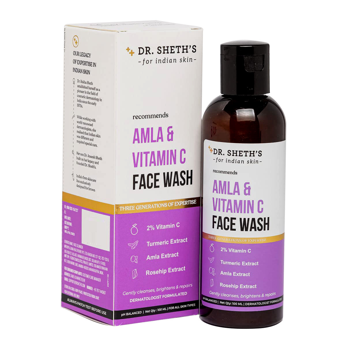 Dr. Sheth's Amla & Vitamin C Face Wash 100 ml | Vitamin C, Amla, Rosehip & Turmeric Extract | Gently Cleanses, Brightens & Repairs | pH Balanced | For All Skin Type, Pack of 1 Dr. Sheth's Amla & Vitamin C Face Wash 100 ml | Vitamin C, Amla, Rosehip & Turmeric Extract | Gently Cleanses, Brightens & Repairs | pH Balanced | For All Skin Type, Pack of 1