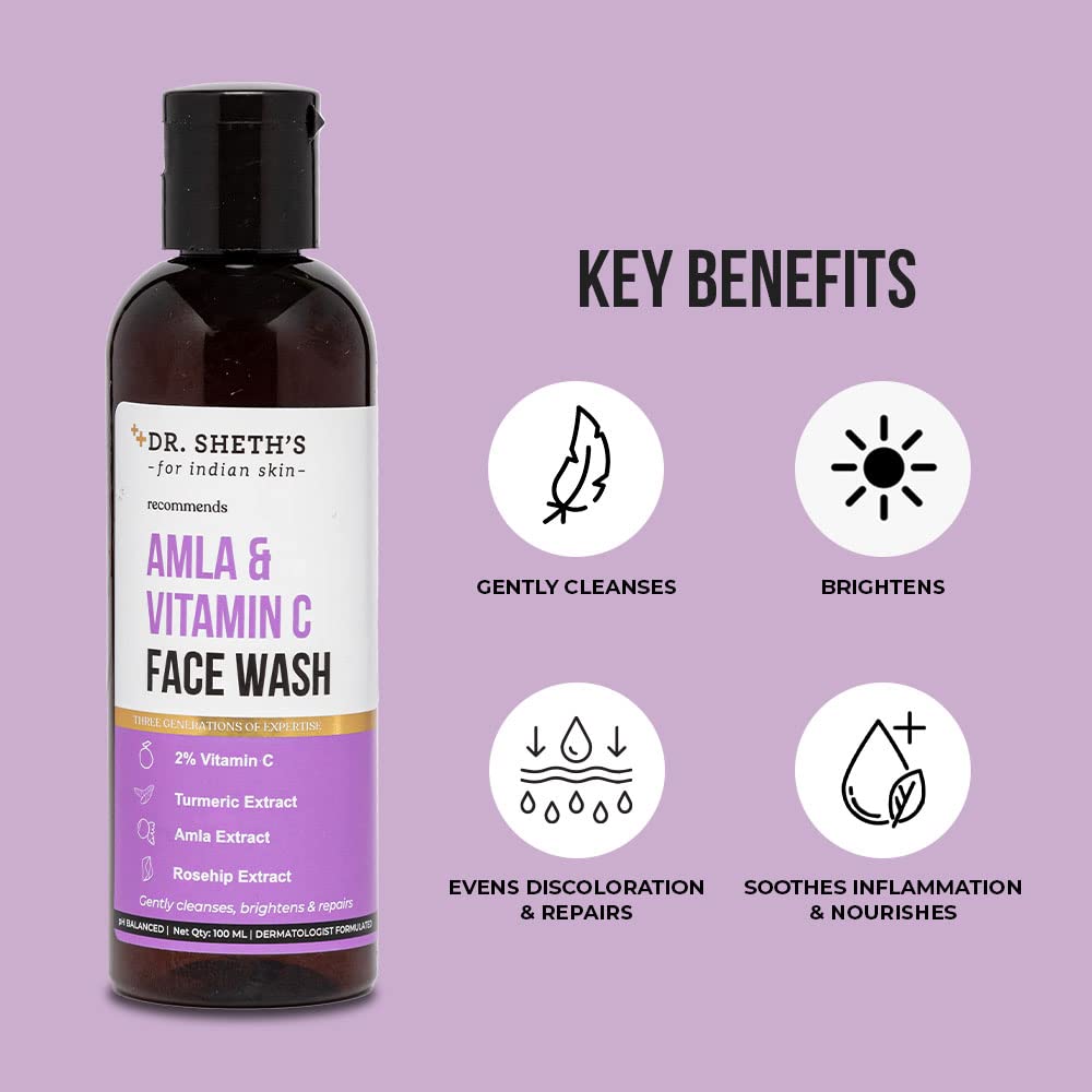 Dr. Sheth's Amla & Vitamin C Face Wash 100 ml | Vitamin C, Amla, Rosehip & Turmeric Extract | Gently Cleanses, Brightens & Repairs | pH Balanced | For All Skin Type, Pack of 1 Dr. Sheth's Amla & Vitamin C Face Wash 100 ml | Vitamin C, Amla, Rosehip & Turmeric Extract | Gently Cleanses, Brightens & Repairs | pH Balanced | For All Skin Type, Pack of 1