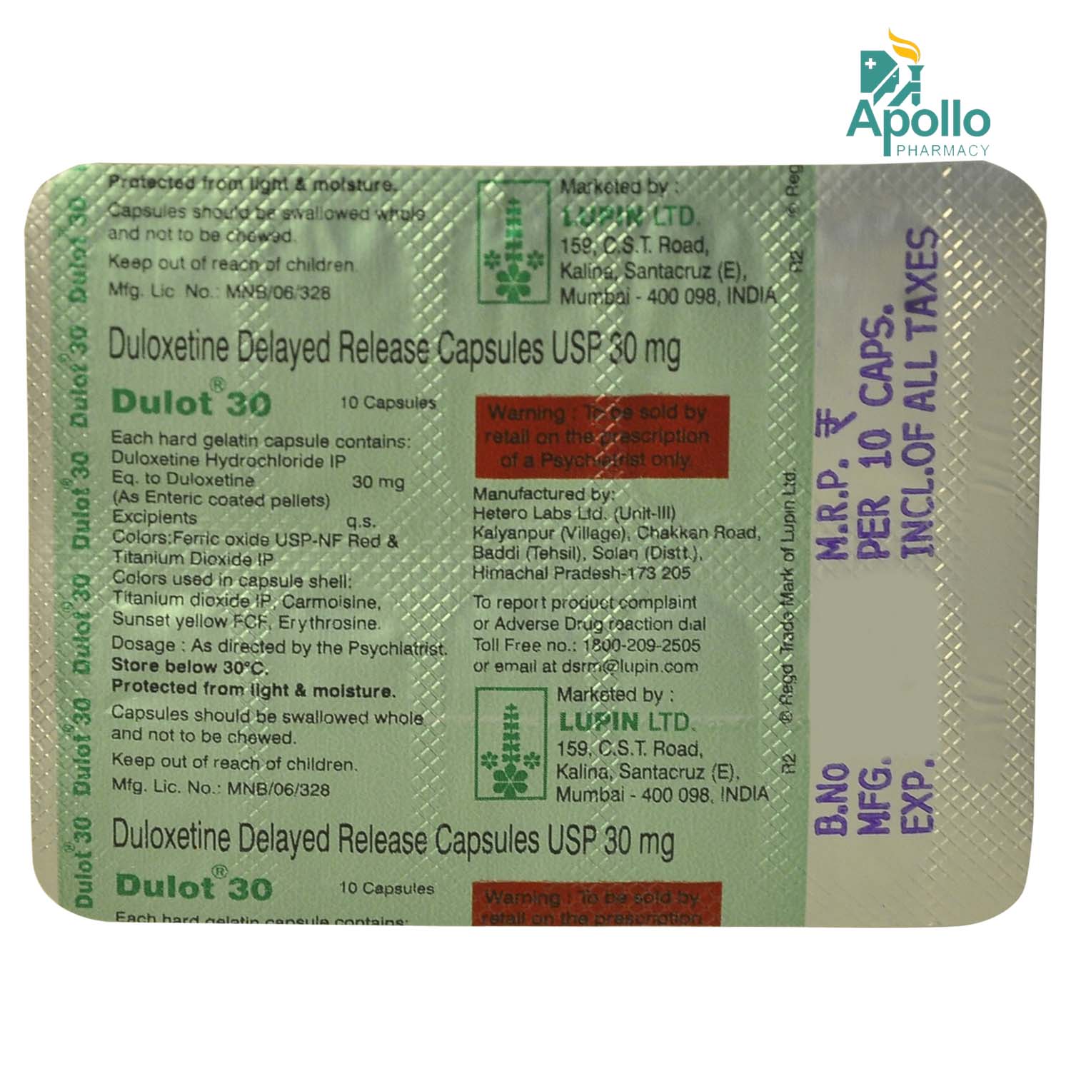 Dulot 30 Capsule 10's, Pack of 10 CAPSULES Dulot 30 Capsule 10's, Pack of 10 CAPSULES