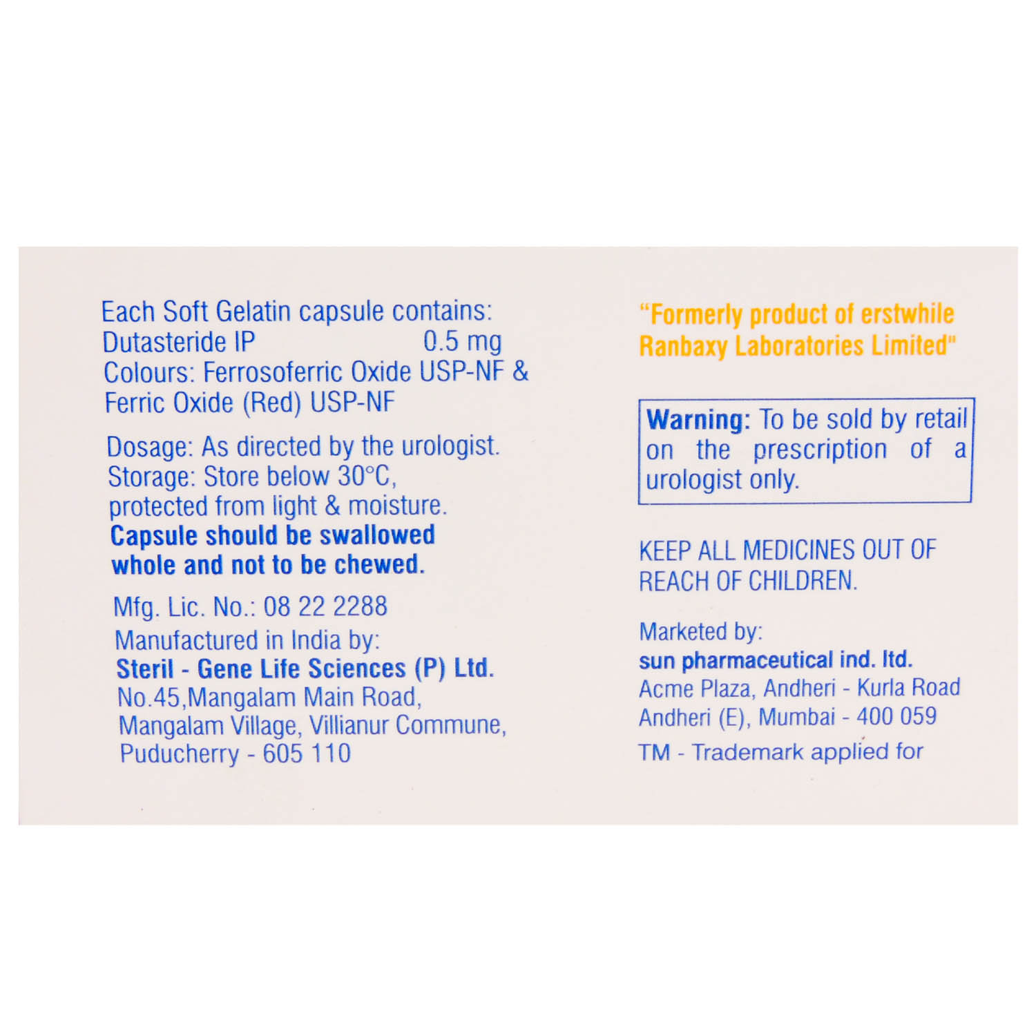 Dutagen Capsule 10's, Pack of 10 CAPSULES Dutagen Capsule 10's, Pack of 10 CAPSULES