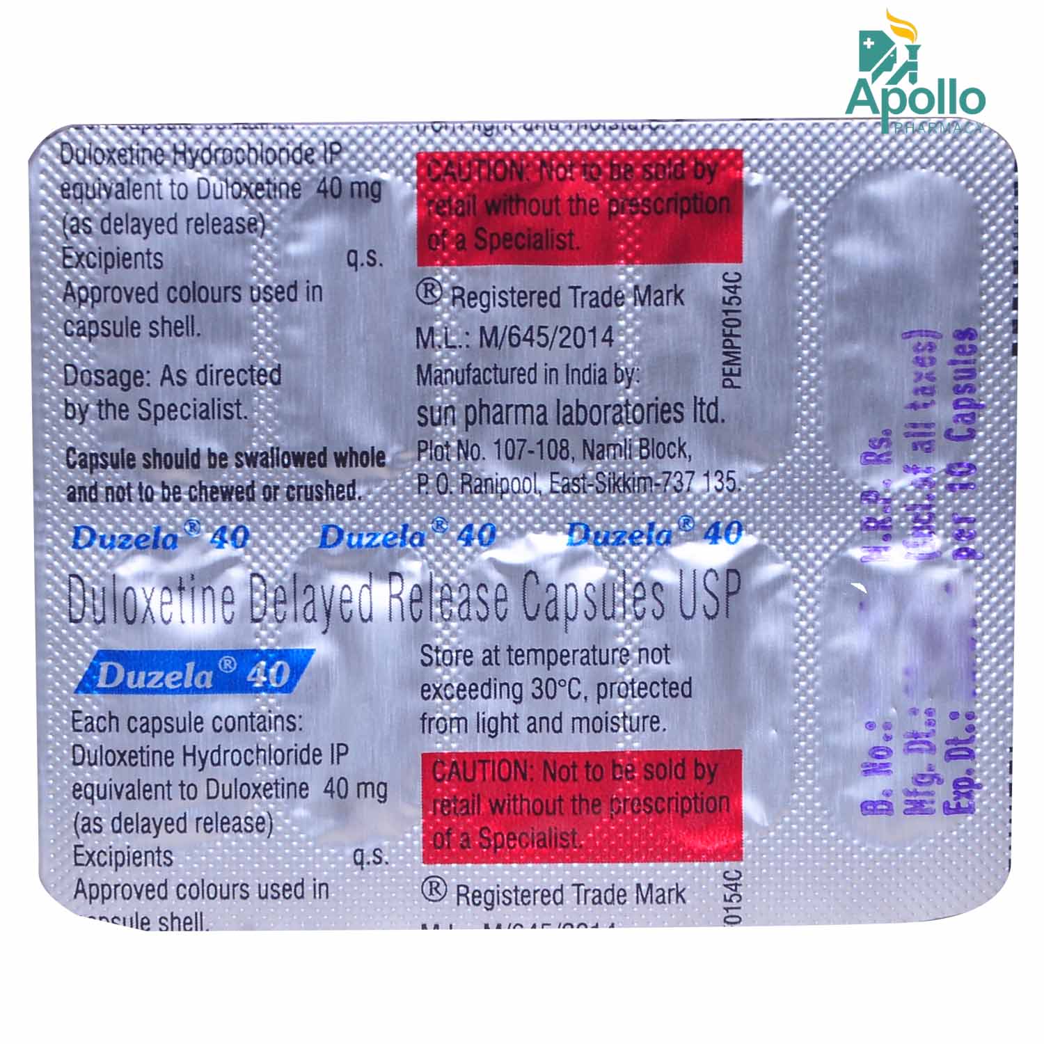 Duzela 40 Capsule 10's, Pack of 10 CAPSULES Duzela 40 Capsule 10's, Pack of 10 CAPSULES