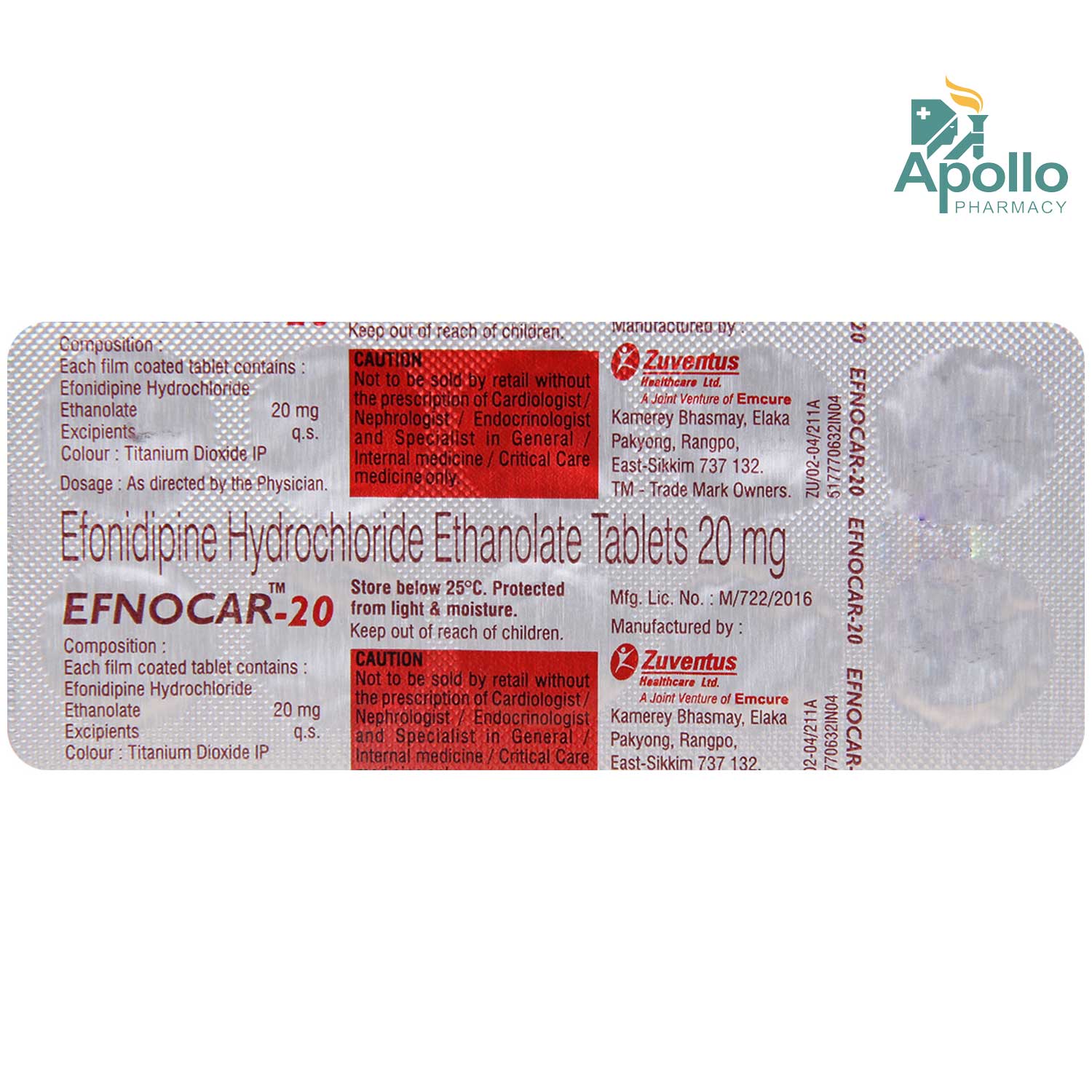 Efnocar 20 Tablet 10's, Pack of 10 TABLETS Efnocar 20 Tablet 10's, Pack of 10 TABLETS