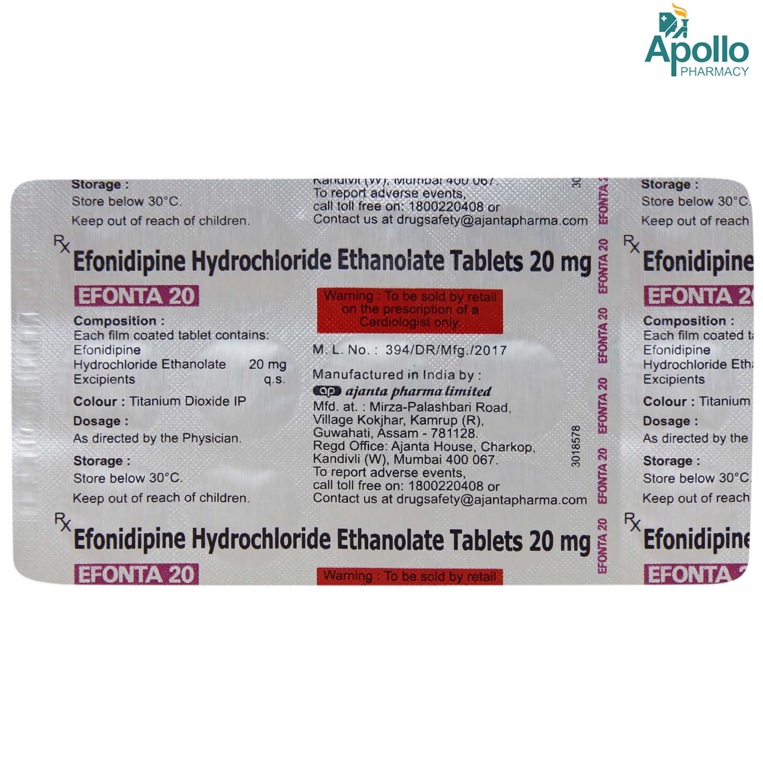 Efonta 20 Tablet 15's, Pack of 15 TABLETS Efonta 20 Tablet 15's, Pack of 15 TABLETS