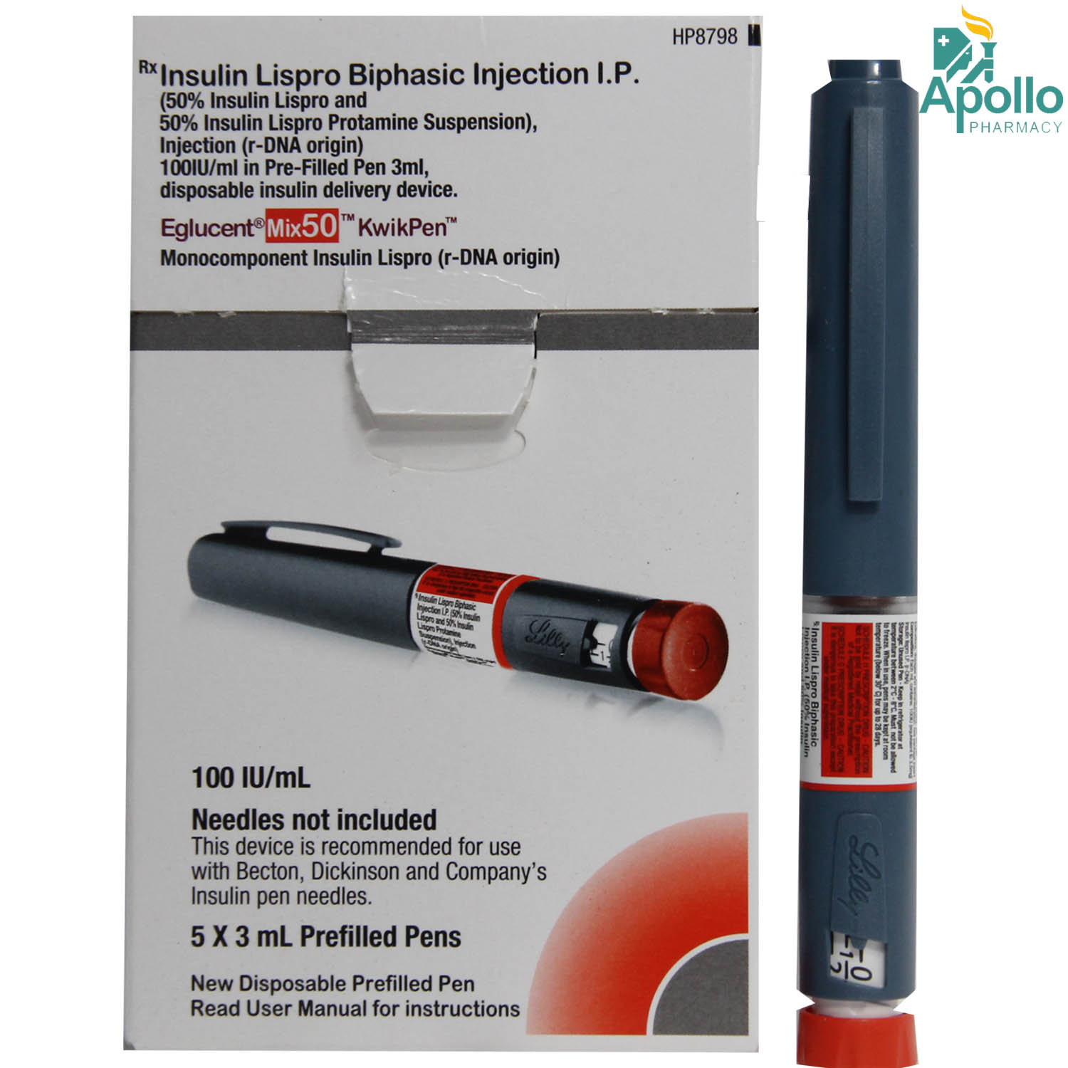 Eglucent Mix50 Kwikpen 100IU/ml Injection, Pack of 1 INSULIN PEN Eglucent Mix50 Kwikpen 100IU/ml Injection, Pack of 1 INSULIN PEN