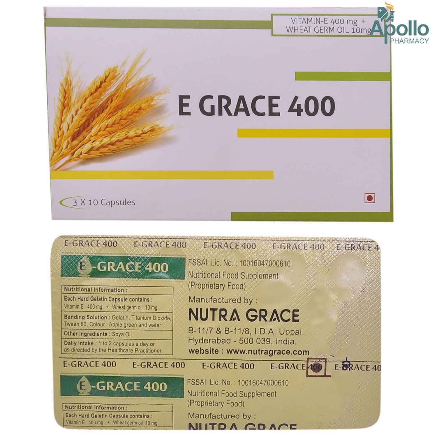 E Grace 400Mg Capsule 10'S, Pack of 10 CapsuleS E Grace 400Mg Capsule 10'S, Pack of 10 CapsuleS
