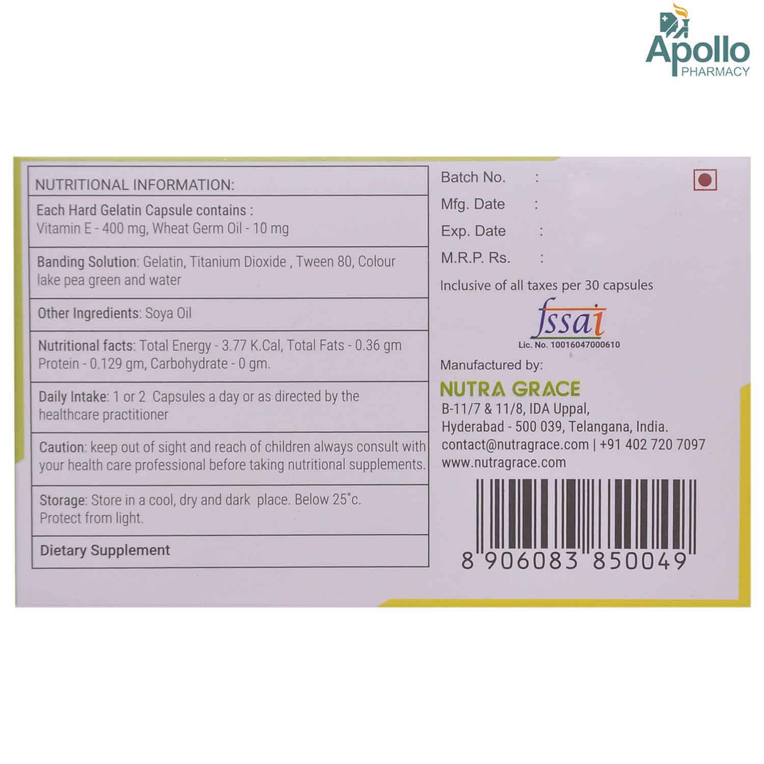 E Grace 400Mg Capsule 10'S, Pack of 10 CapsuleS E Grace 400Mg Capsule 10'S, Pack of 10 CapsuleS