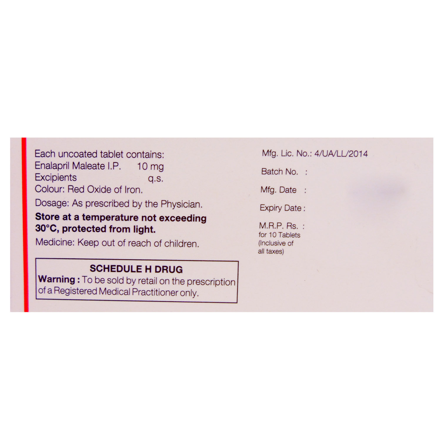 ENACE 10MG TABLET, Pack of 10 TABLETS ENACE 10MG TABLET, Pack of 10 TABLETS