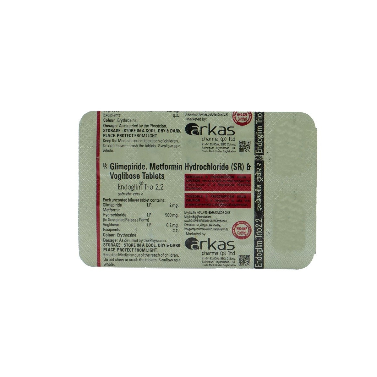 ENDOGLIM TRIO 2.2MG TABLET 10'S , Pack of 10 TABLETS ENDOGLIM TRIO 2.2MG TABLET 10'S , Pack of 10 TABLETS