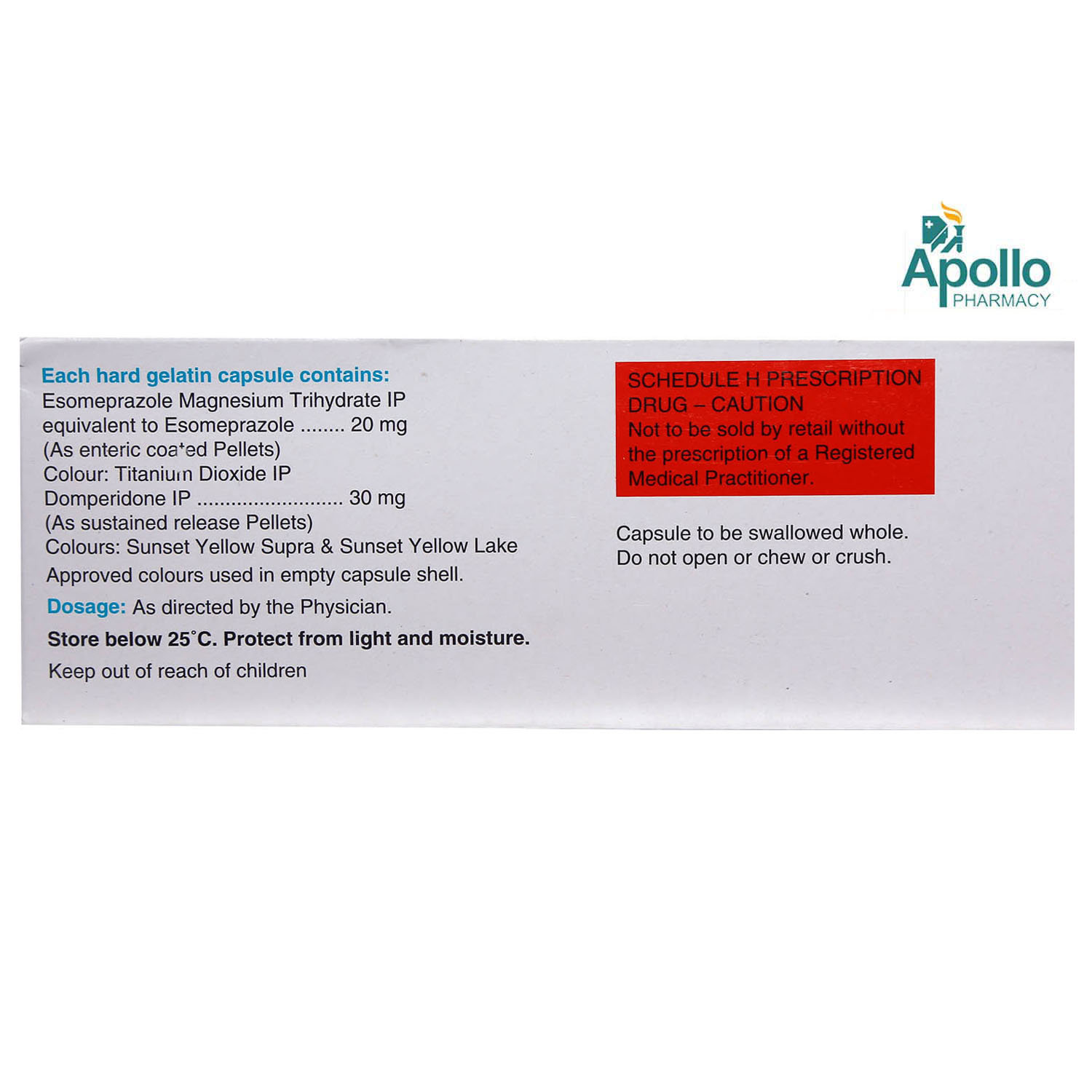 Esomac D 20 Capsule 10's, Pack of 10 CAPSULES Esomac D 20 Capsule 10's, Pack of 10 CAPSULES