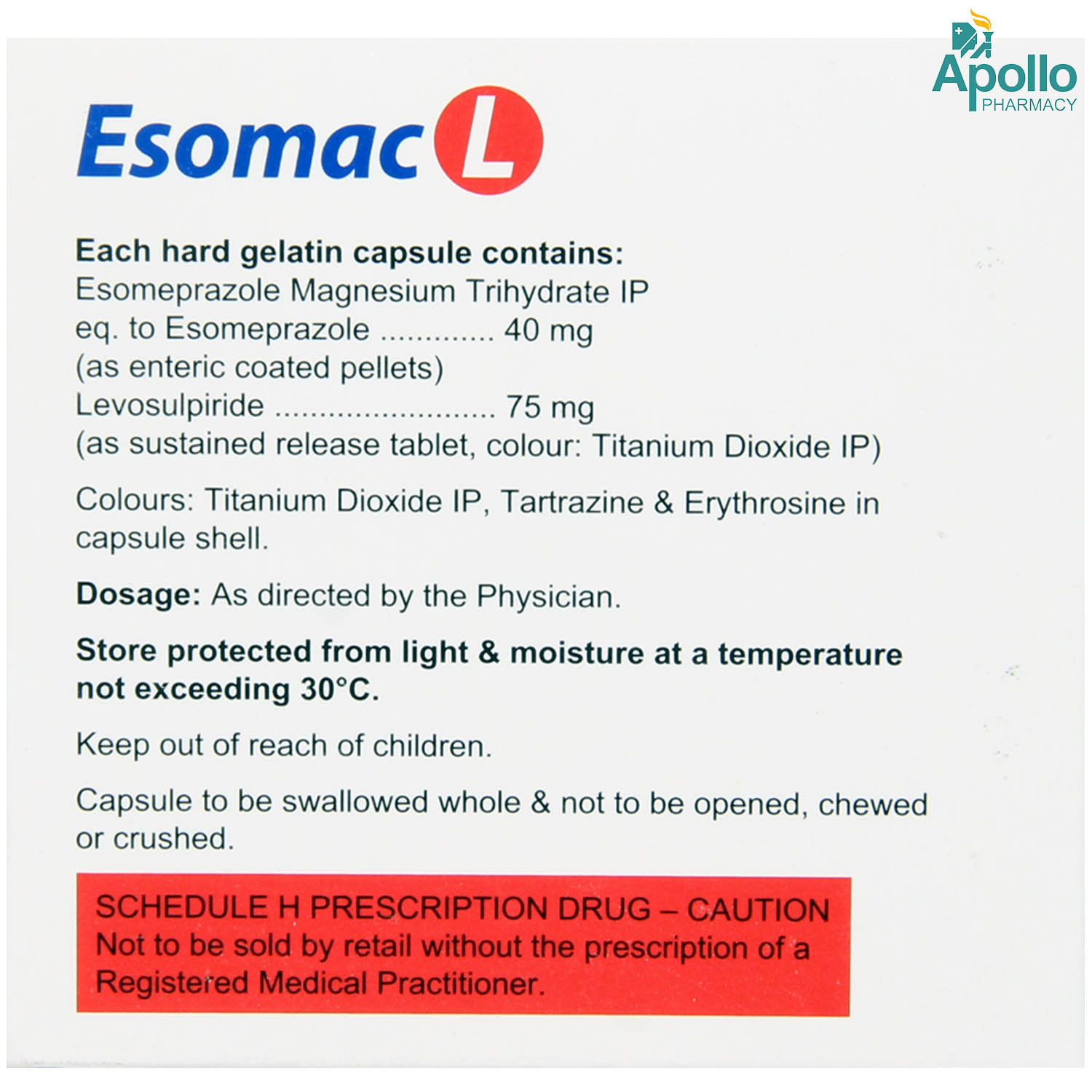 Esomac L Capsule 10's, Pack of 10 CAPSULES Esomac L Capsule 10's, Pack of 10 CAPSULES