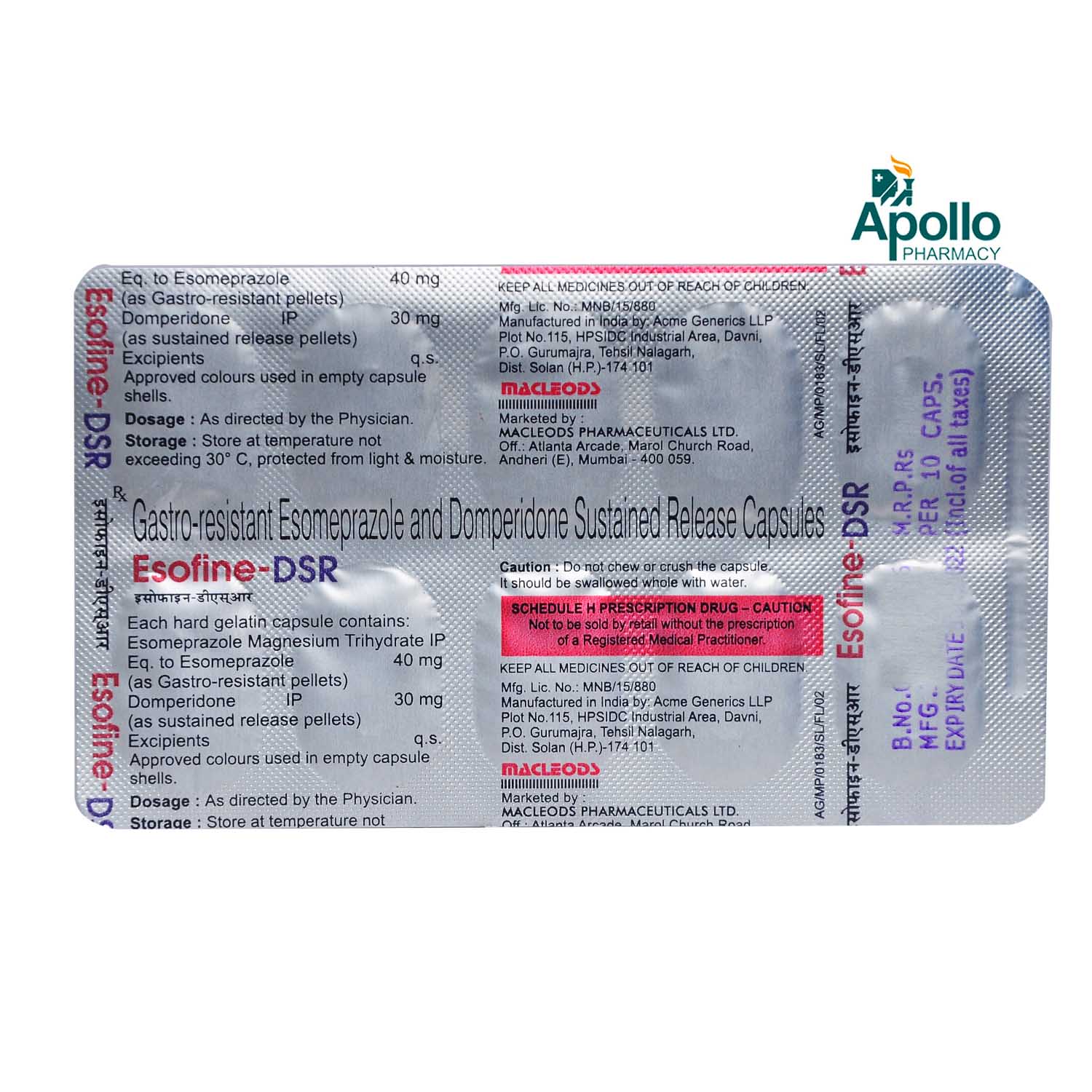 Esofine-DSR Capsule 10's, Pack of 10 CAPSULES Esofine-DSR Capsule 10's, Pack of 10 CAPSULES