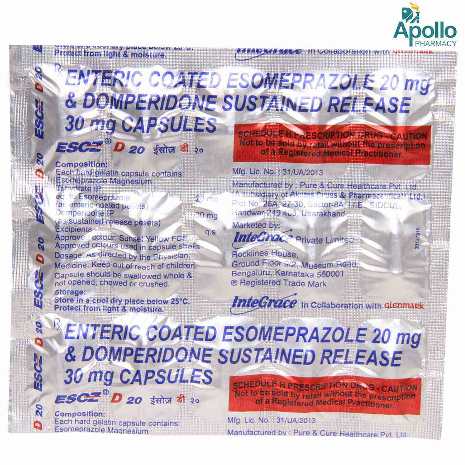 Esoz D 20 Capsule 15's, Pack of 15 CAPSULES Esoz D 20 Capsule 15's, Pack of 15 CAPSULES