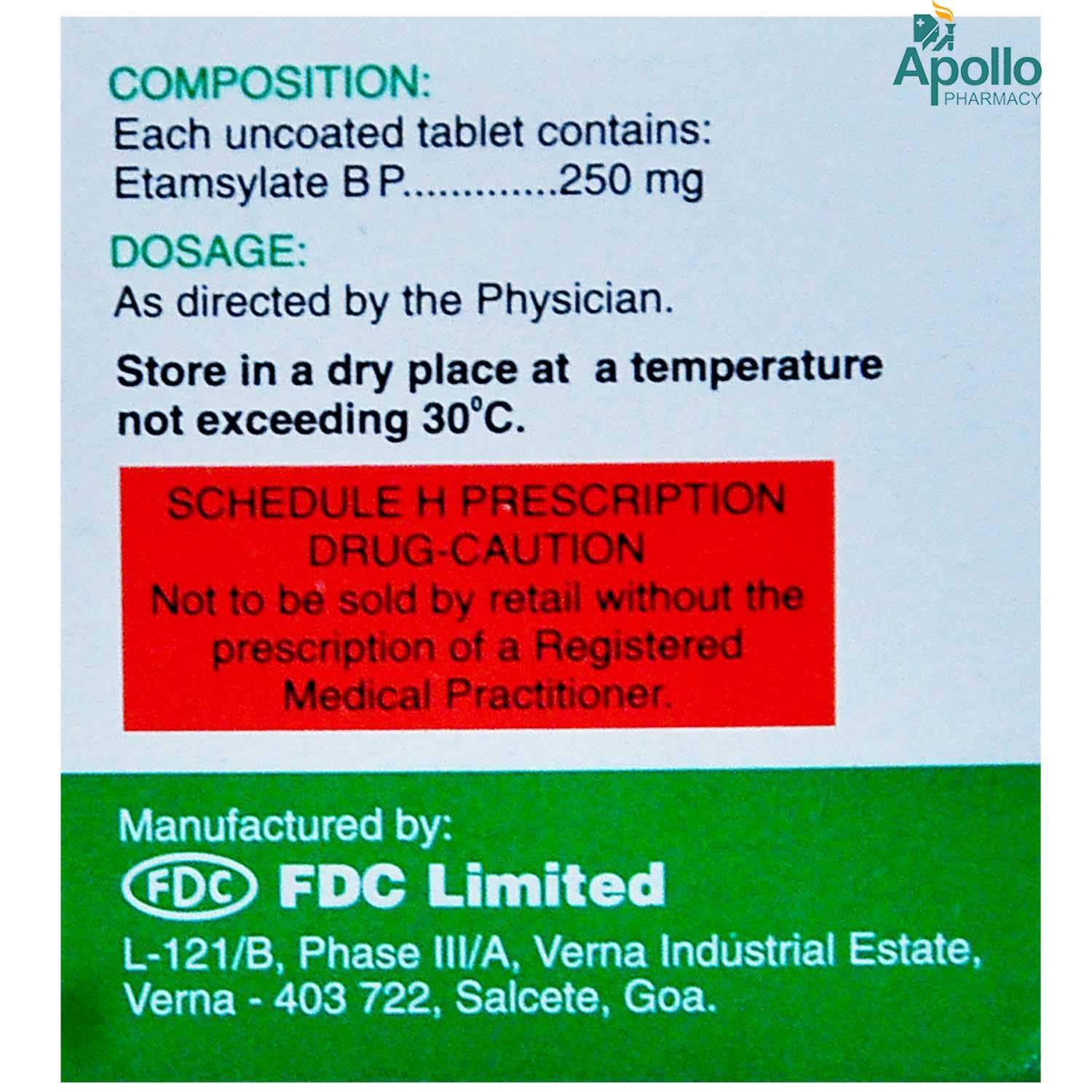 Ethasyl 250 mg Tablet 10's, Pack of 10 TabletS Ethasyl 250 mg Tablet 10's, Pack of 10 TabletS