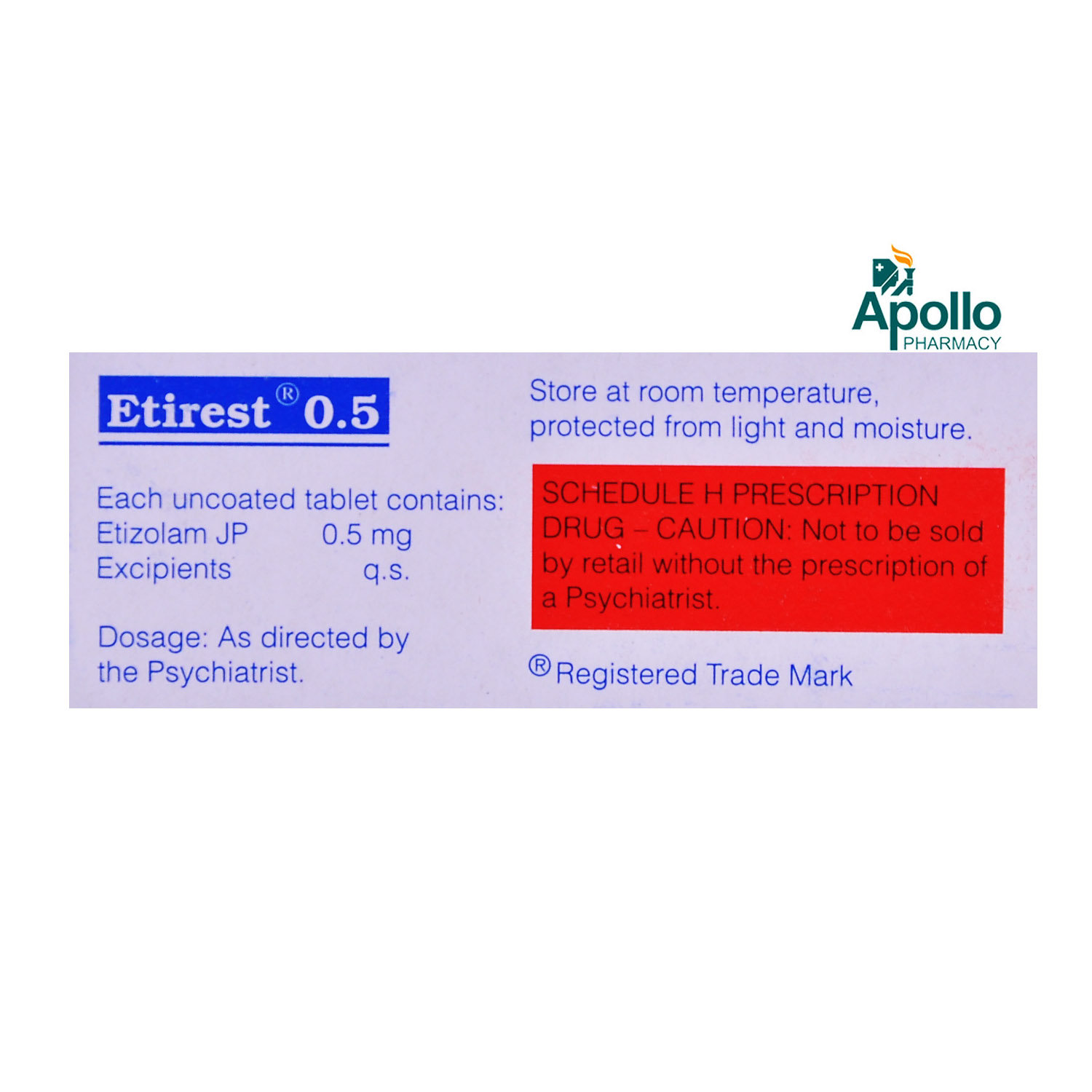 Etirest 0.5 mg Tablet 10's, Pack of 10 TabletS Etirest 0.5 mg Tablet 10's, Pack of 10 TabletS