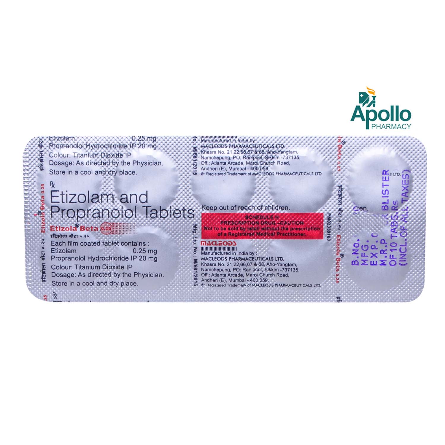 Etizola Beta 0.25 Tablet 10's, Pack of 10 TABLETS Etizola Beta 0.25 Tablet 10's, Pack of 10 TABLETS