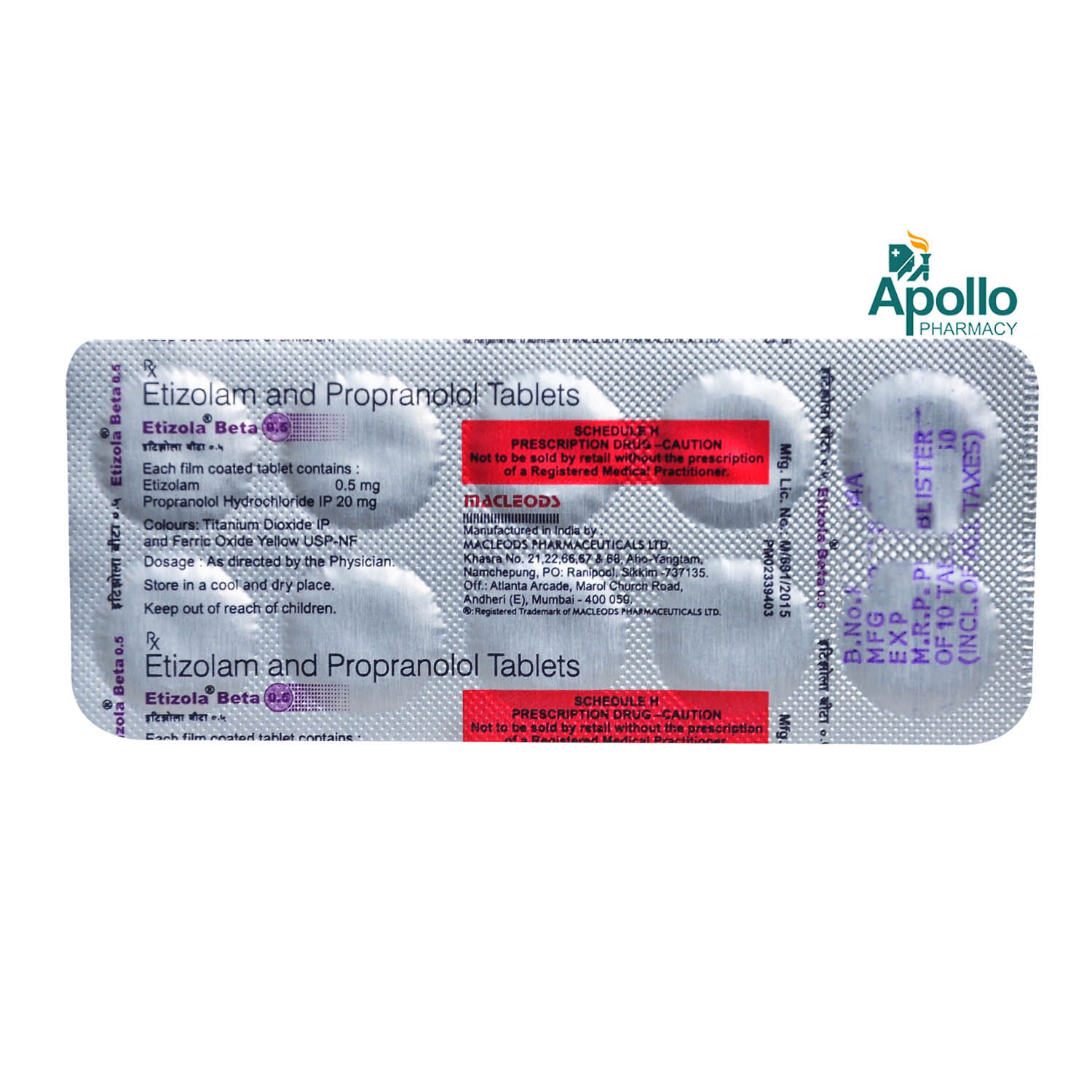 Etizola Beta 0.5 Tablet 10's, Pack of 10 TABLETS Etizola Beta 0.5 Tablet 10's, Pack of 10 TABLETS