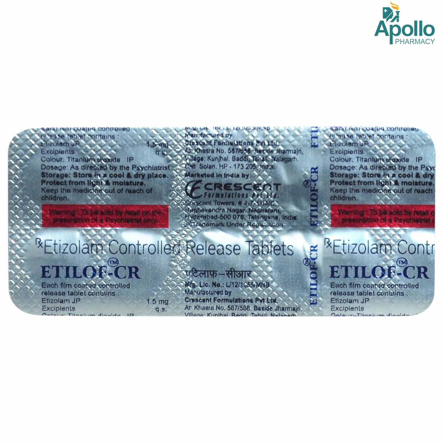 ETILOF CR 1.5MG TABLET 10'S , Pack of 10 TabletS ETILOF CR 1.5MG TABLET 10'S , Pack of 10 TabletS
