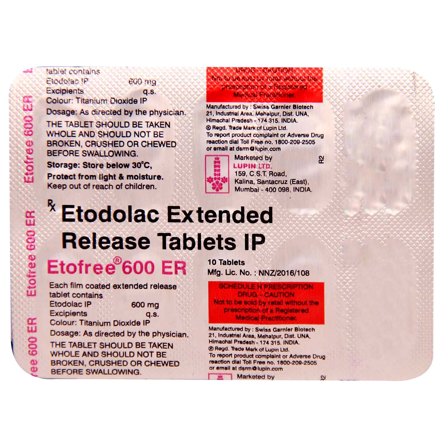 Etofree 600 ER Tablet 10's, Pack of 10 TABLETS Etofree 600 ER Tablet 10's, Pack of 10 TABLETS