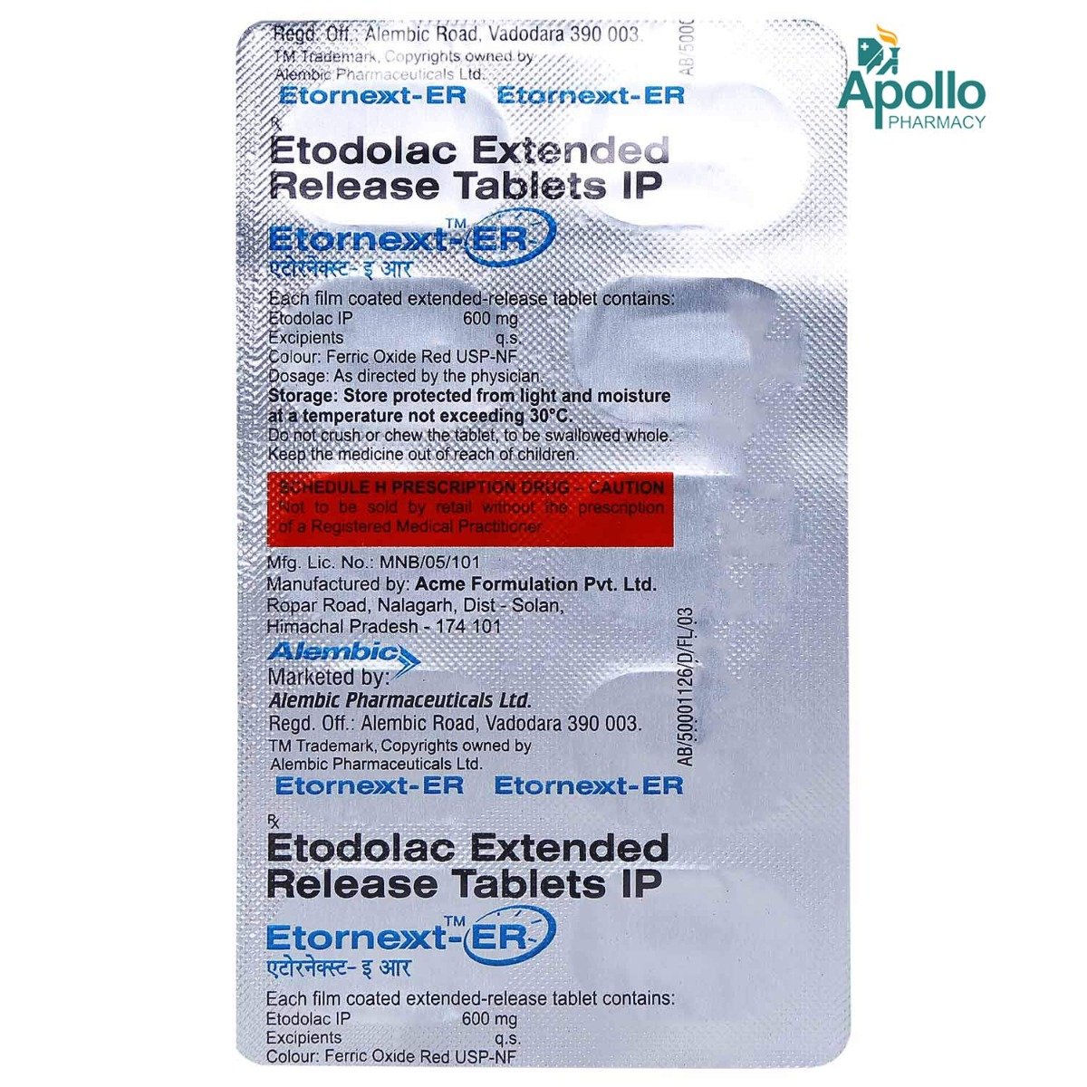 Etornext ER Tablet 10's, Pack of 10 TABLETS Etornext ER Tablet 10's, Pack of 10 TABLETS