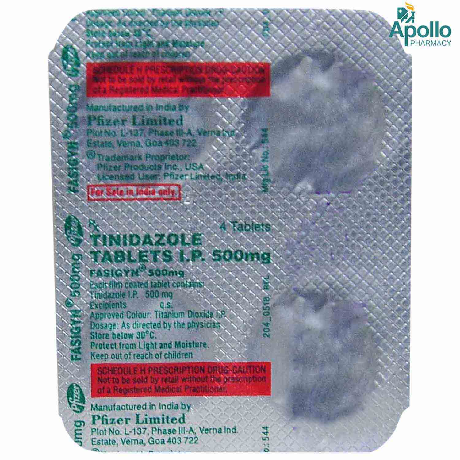 Fasigyn 500 mg Tablet 4's, Pack of 4 TABLETS Fasigyn 500 mg Tablet 4's, Pack of 4 TABLETS